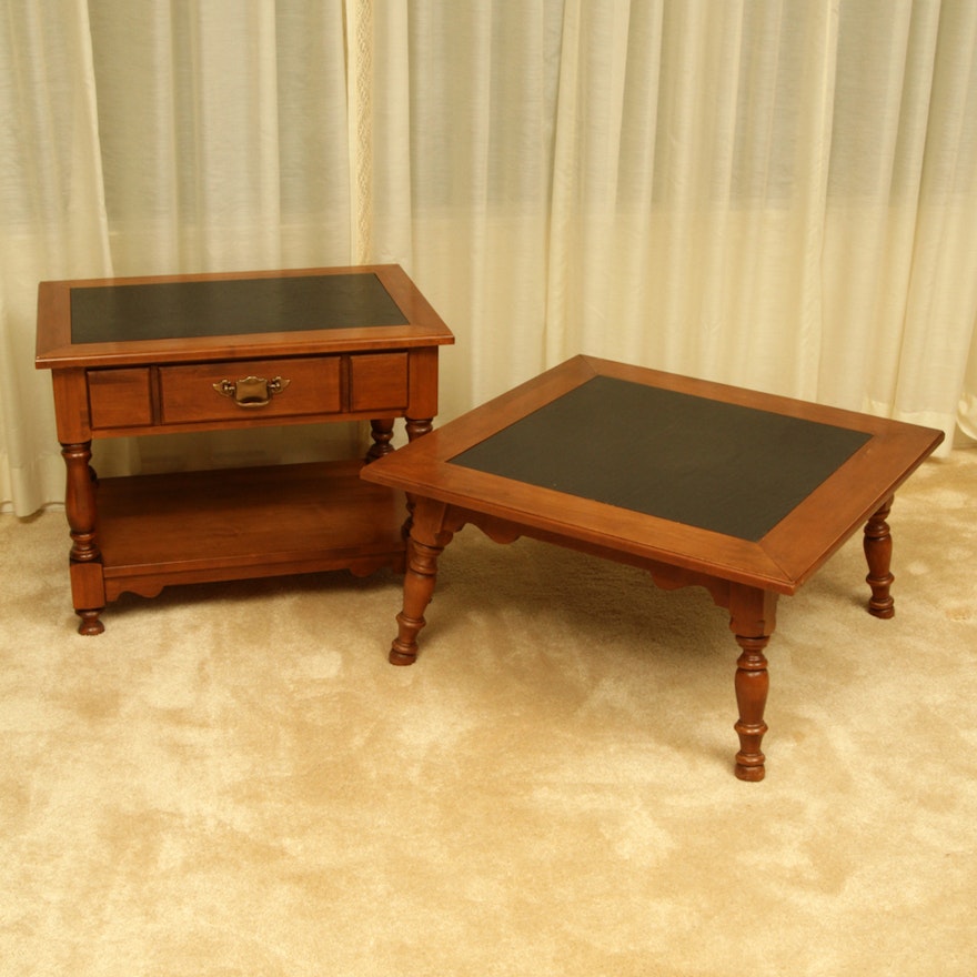 Colonial Style Slate Top Maple End Table and Coffee Table by Tell City