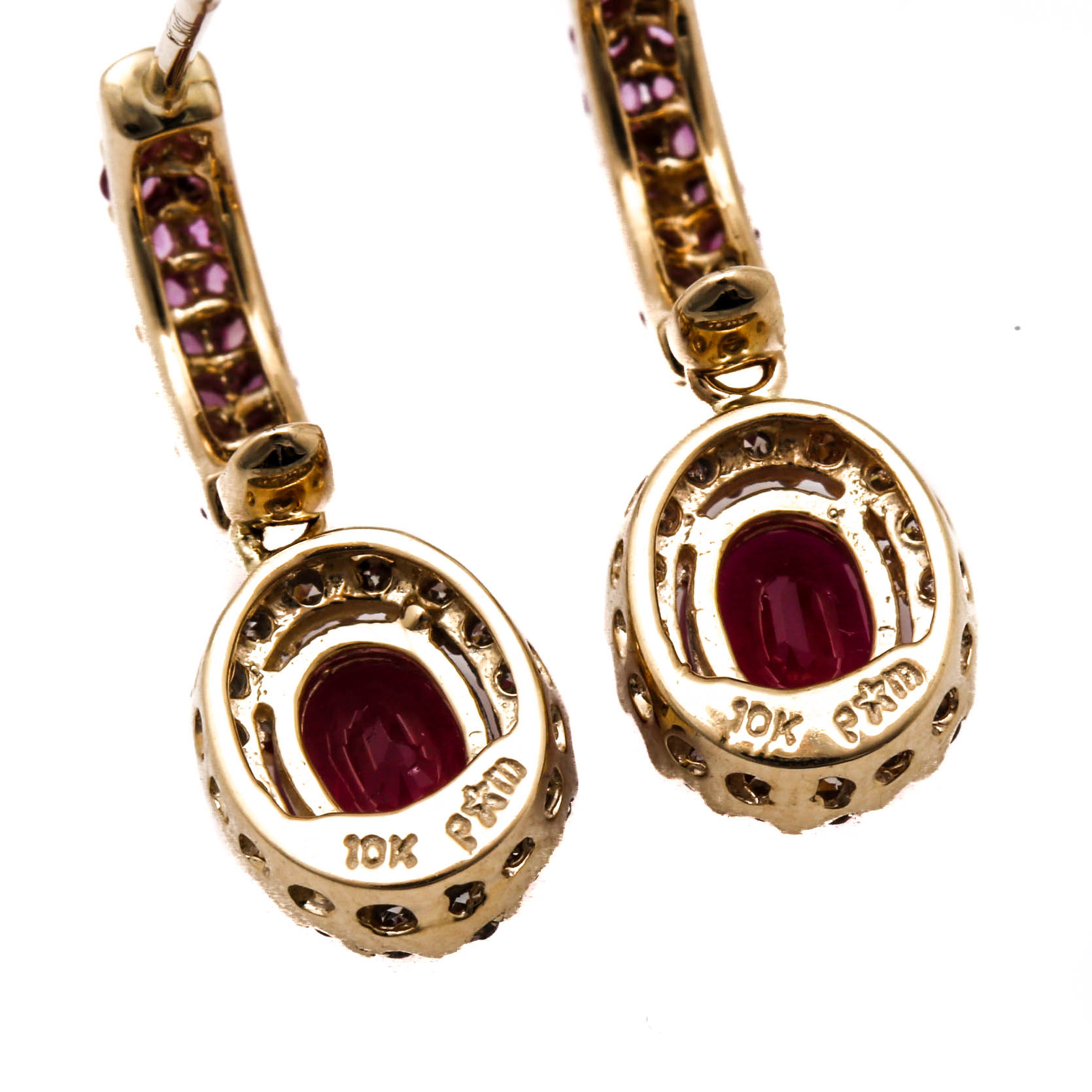 10K Yellow Gold Ruby Pink Sapphire and Diamond Earrings