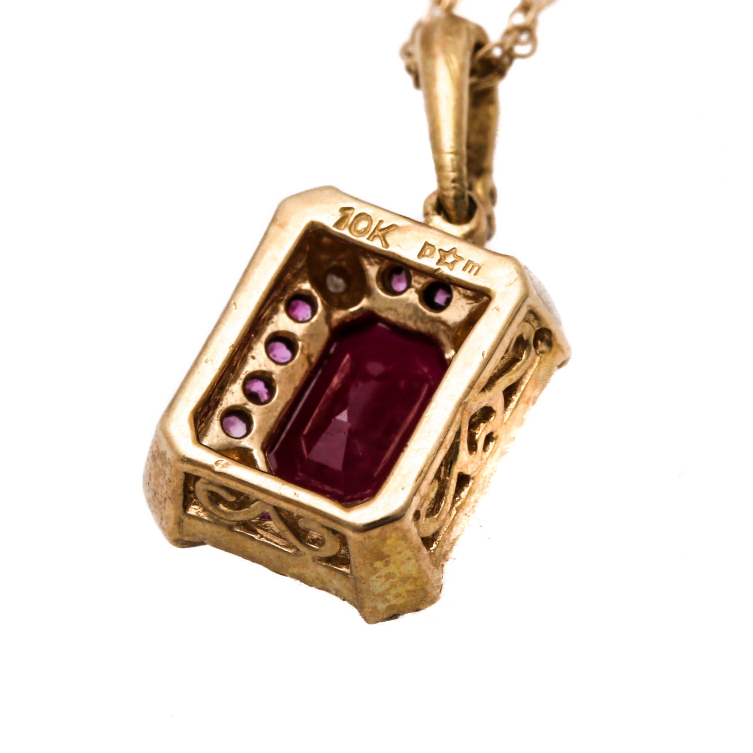 10K and 14K Yellow Gold Ruby, Pink Sapphire and Diamond Pendant Necklace