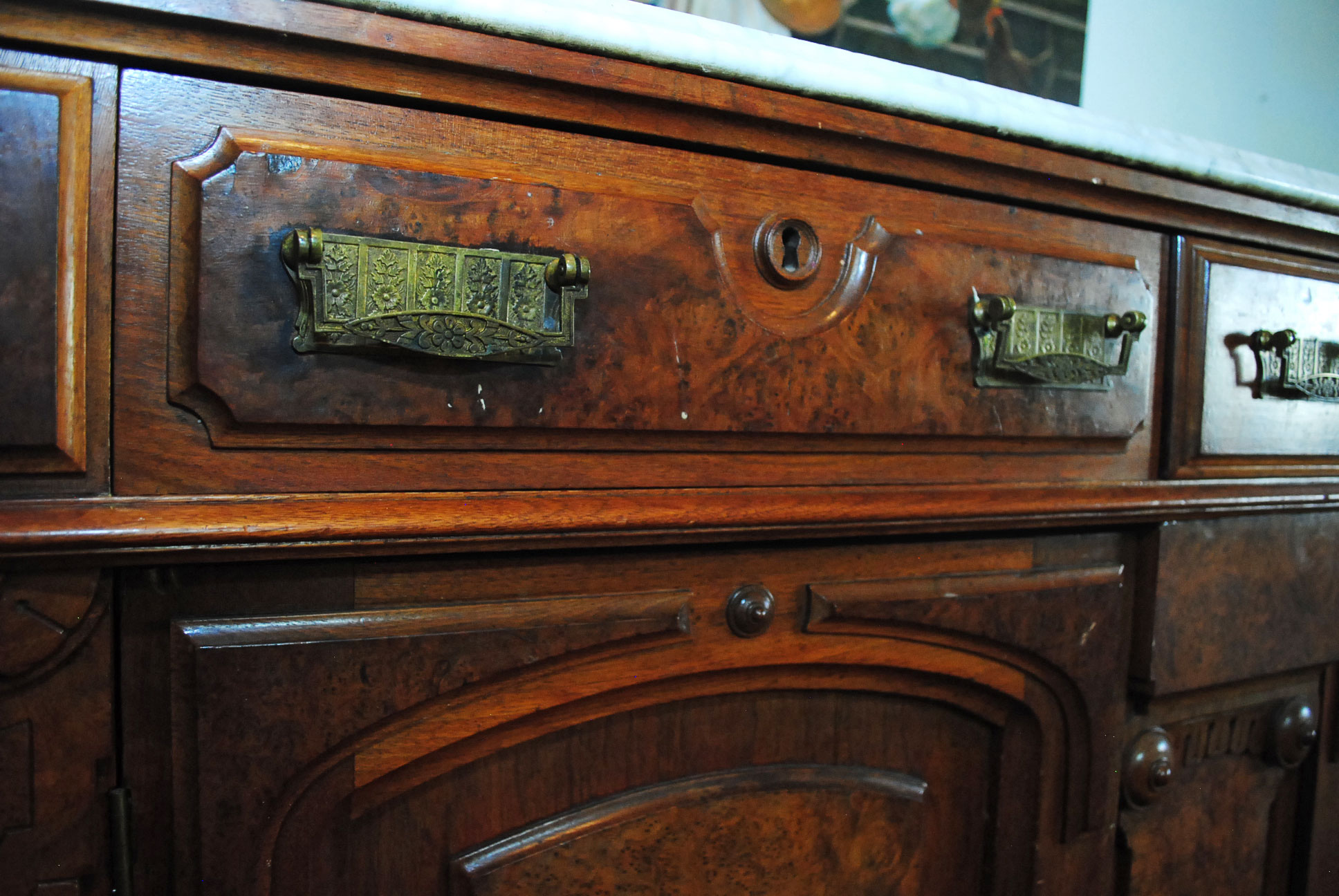 Antique Victorian Eastlake Marble Top Buffet