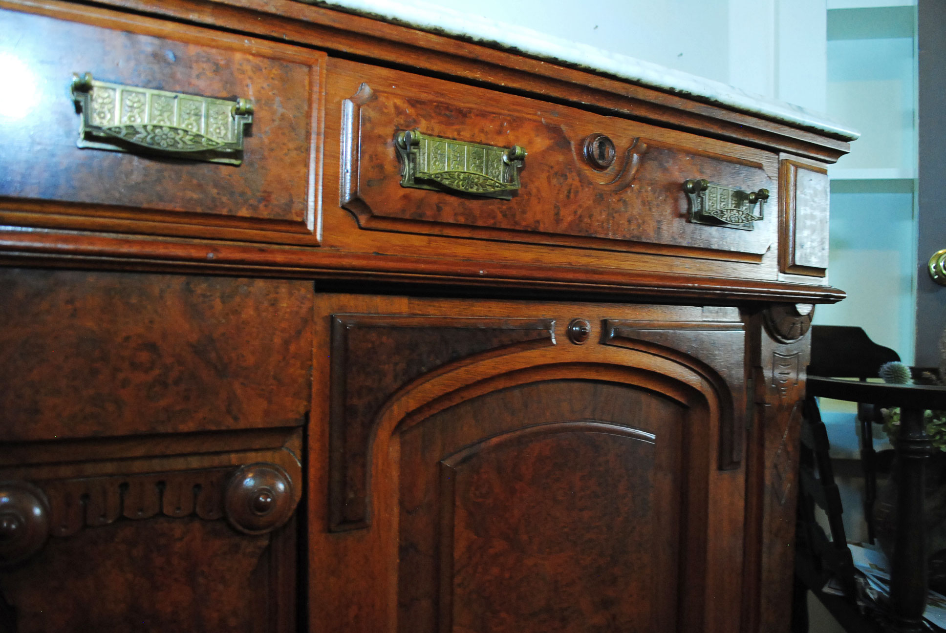 Antique Victorian Eastlake Marble Top Buffet