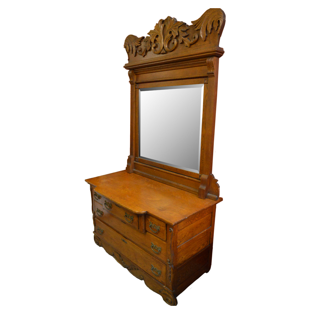 Victorian Oak Chest of Drawers With Mirror