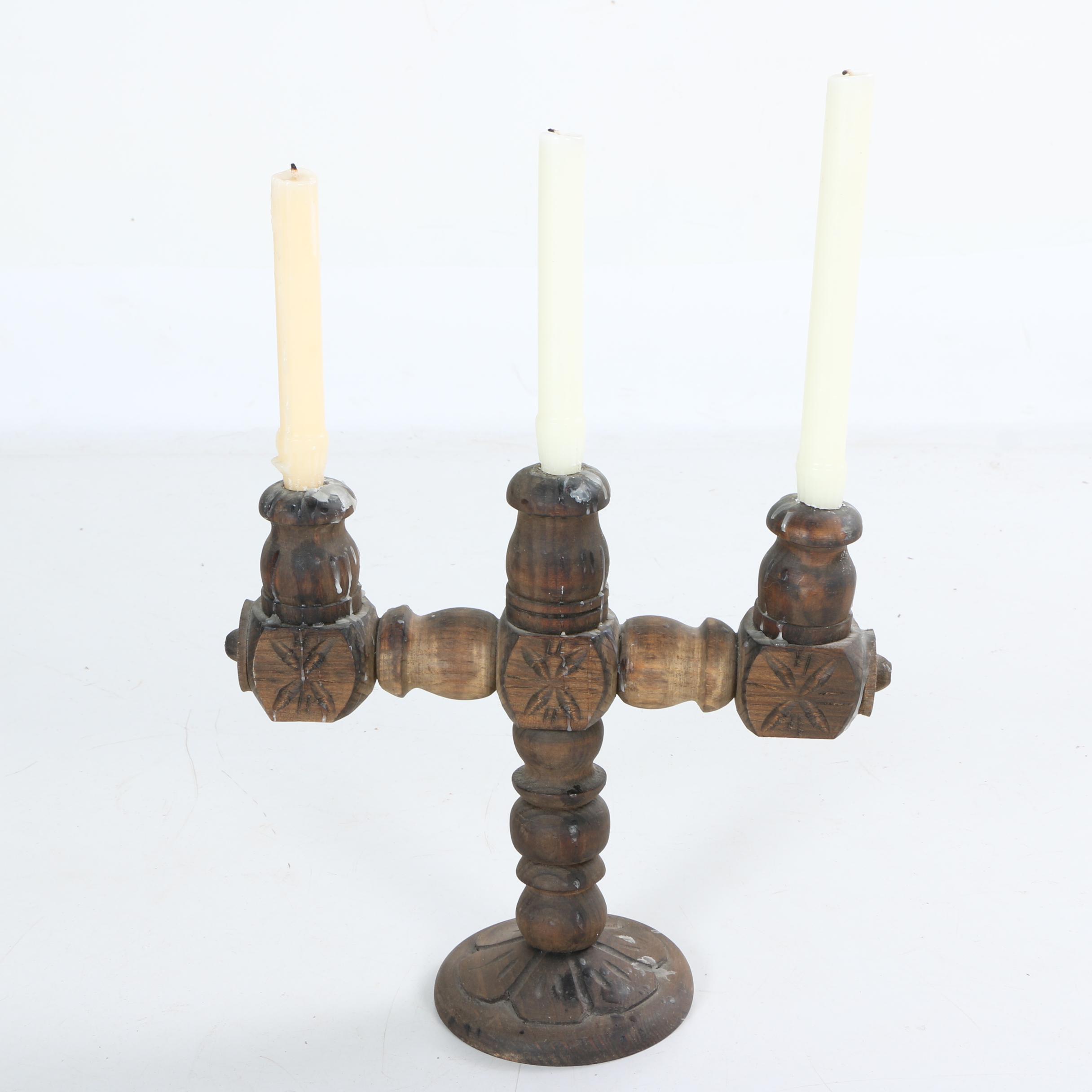Carved Wooden Candle Holder