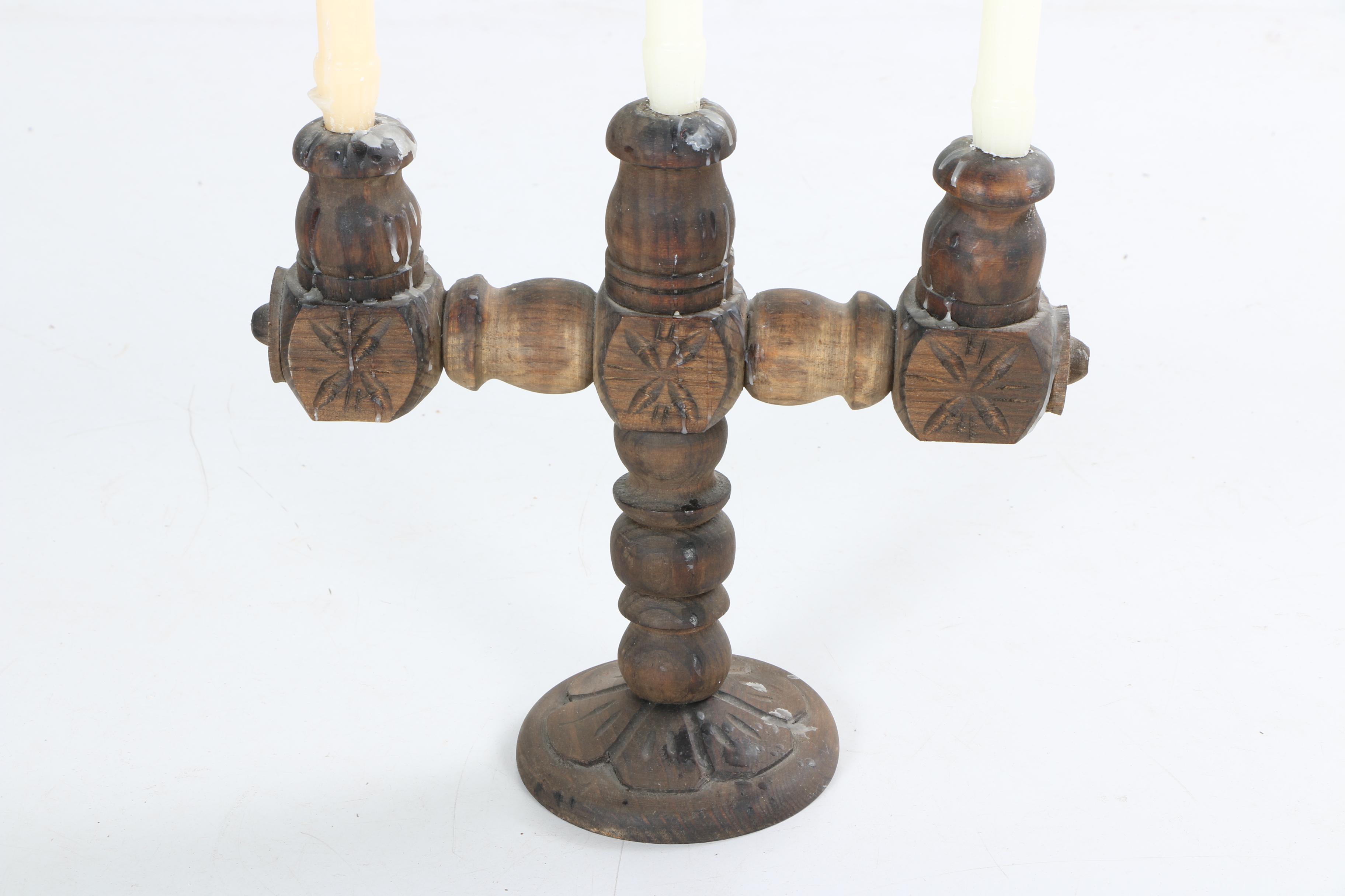 Carved Wooden Candle Holder