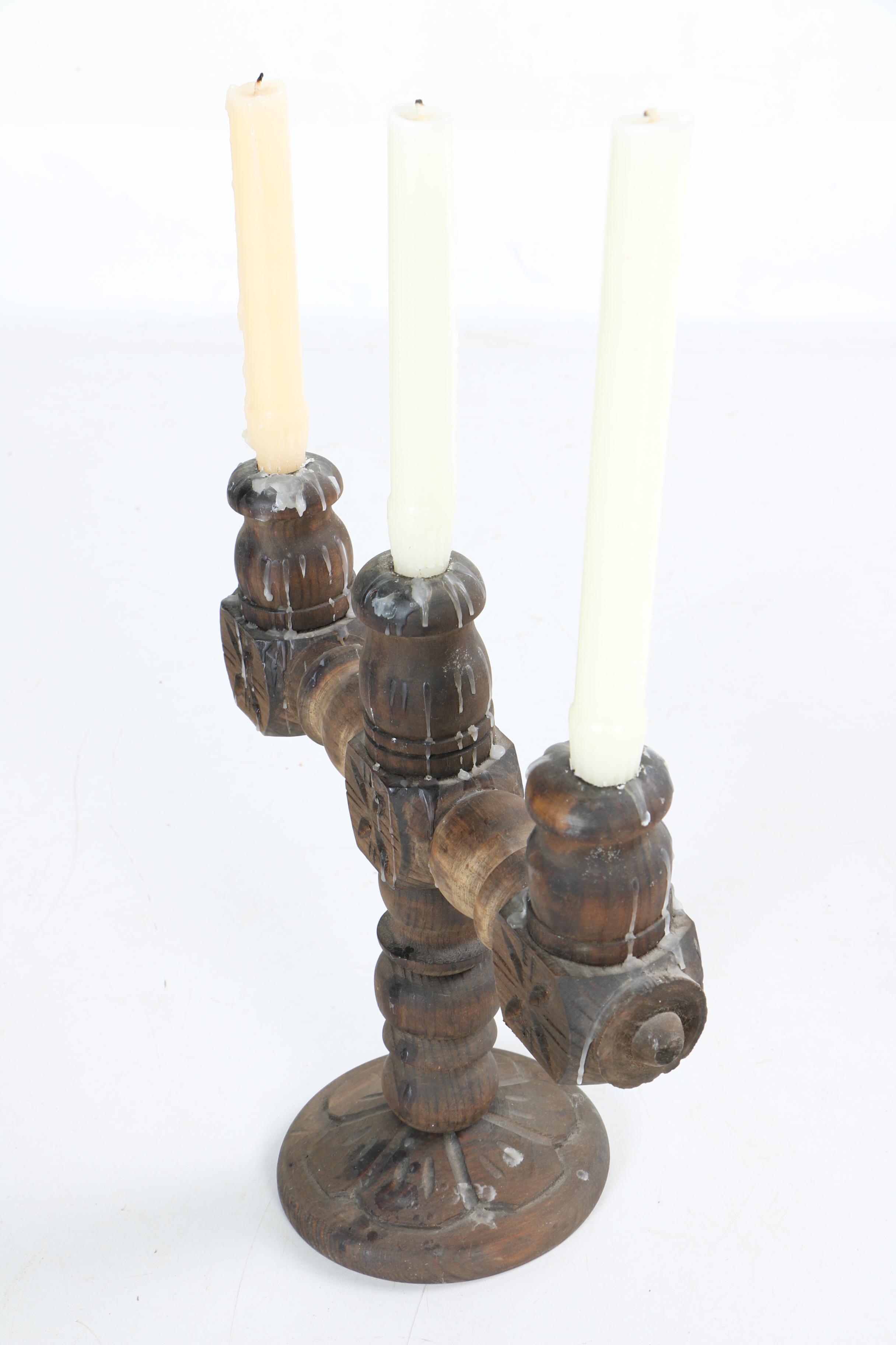 Carved Wooden Candle Holder