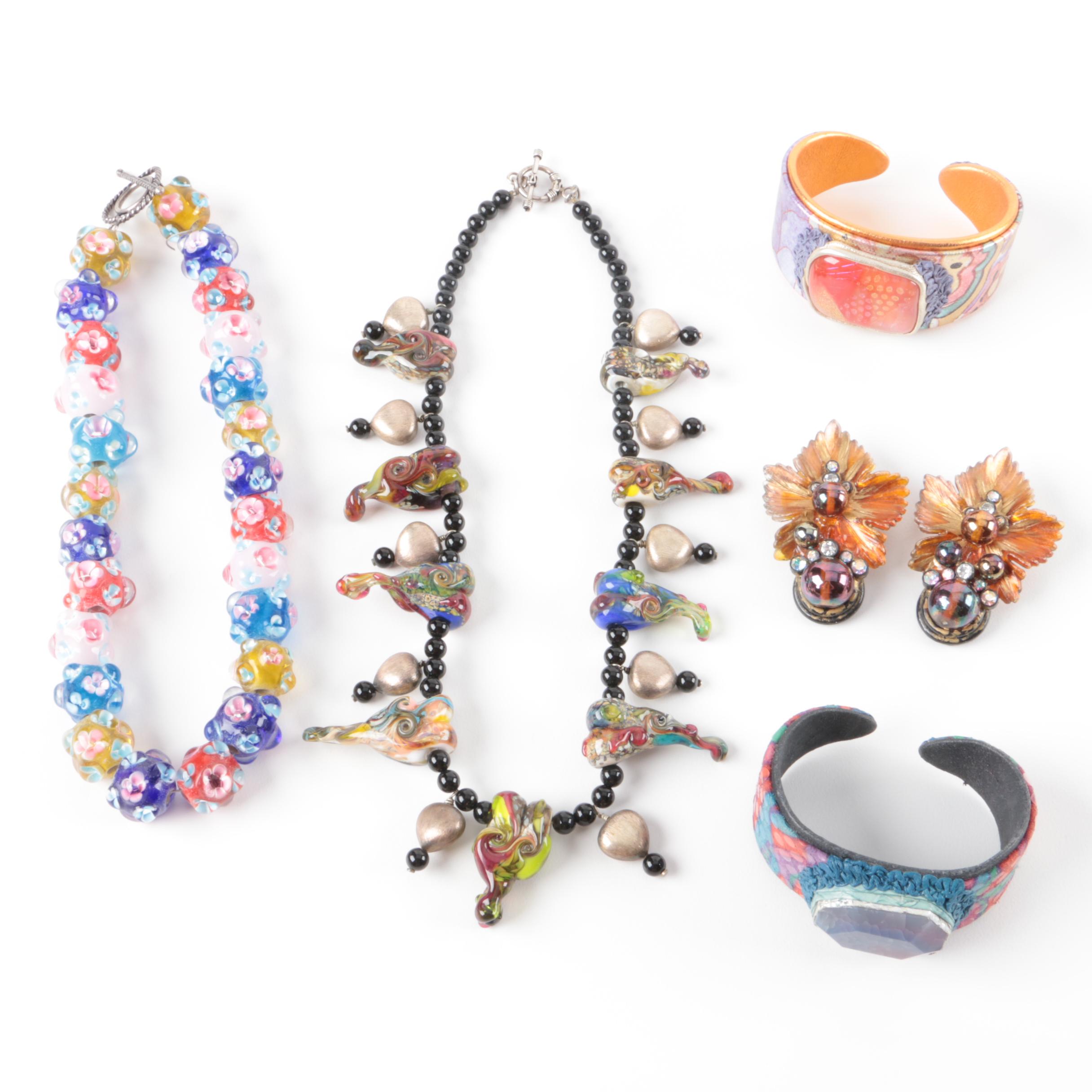 Millefiori Style and Fused Glass Beaded Necklaces, Cuff Bracelets and More