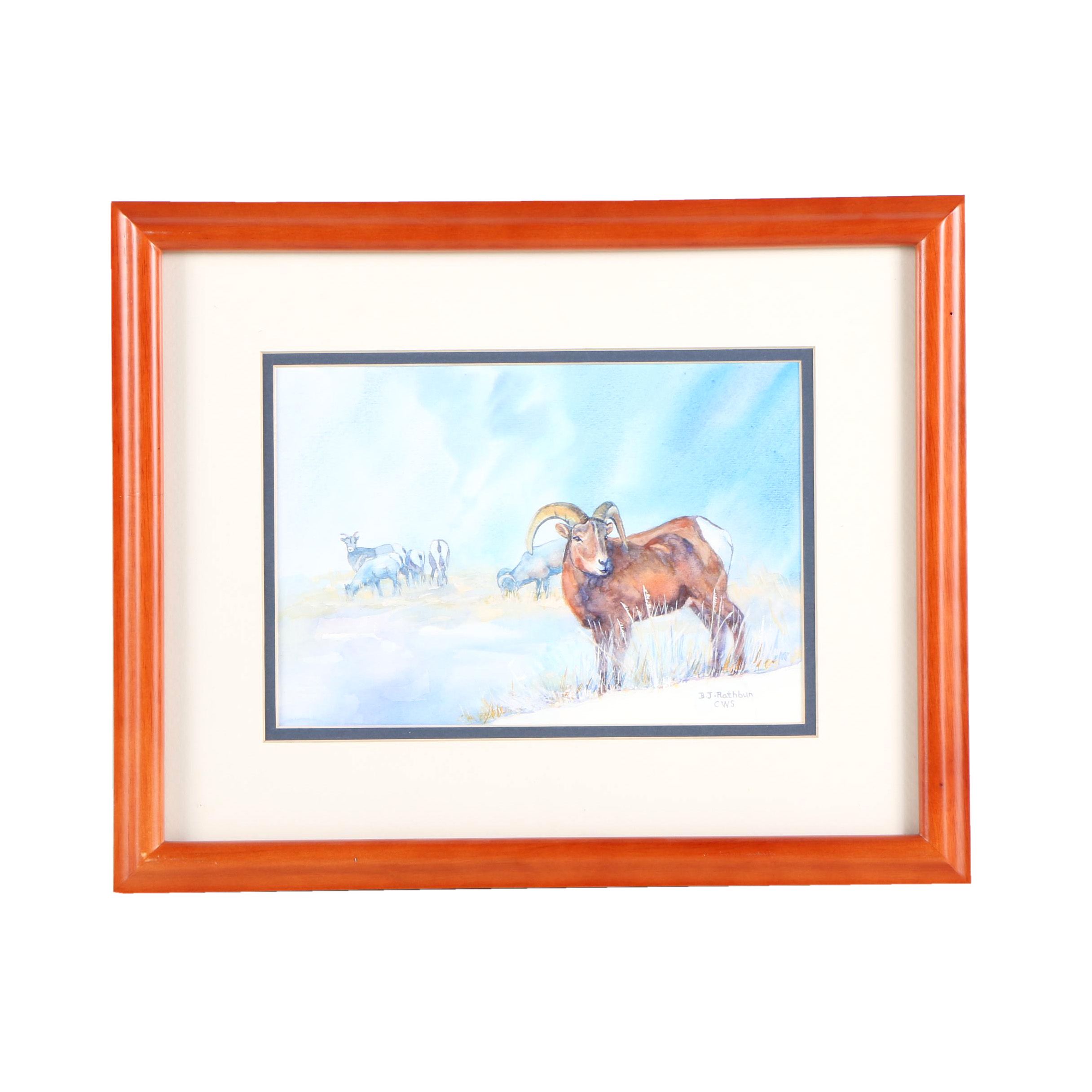 Barbara Jean Rathbun Watercolor Painting on Paper "Rocky Mnt. Big Horn"