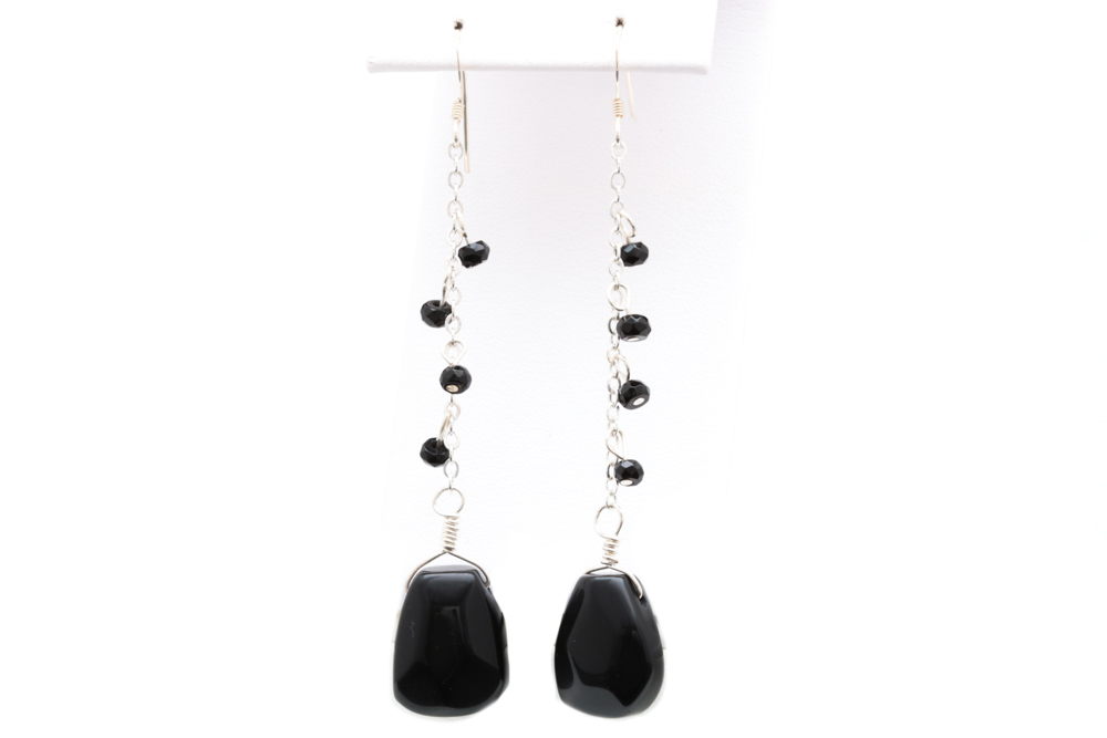 Sterling Silver and Black Chalcedony Dangle Earrings