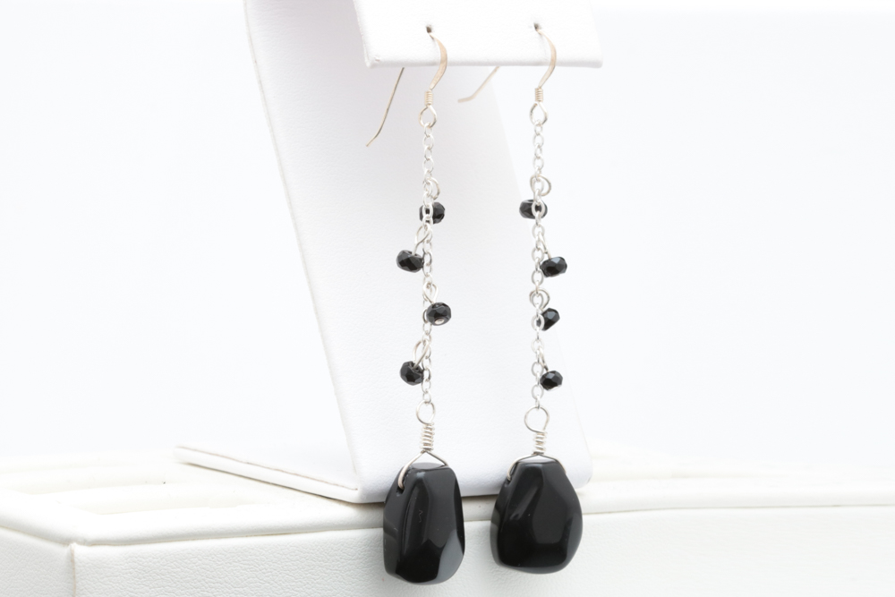 Sterling Silver and Black Chalcedony Dangle Earrings