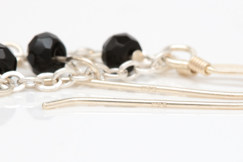 Sterling Silver and Black Chalcedony Dangle Earrings