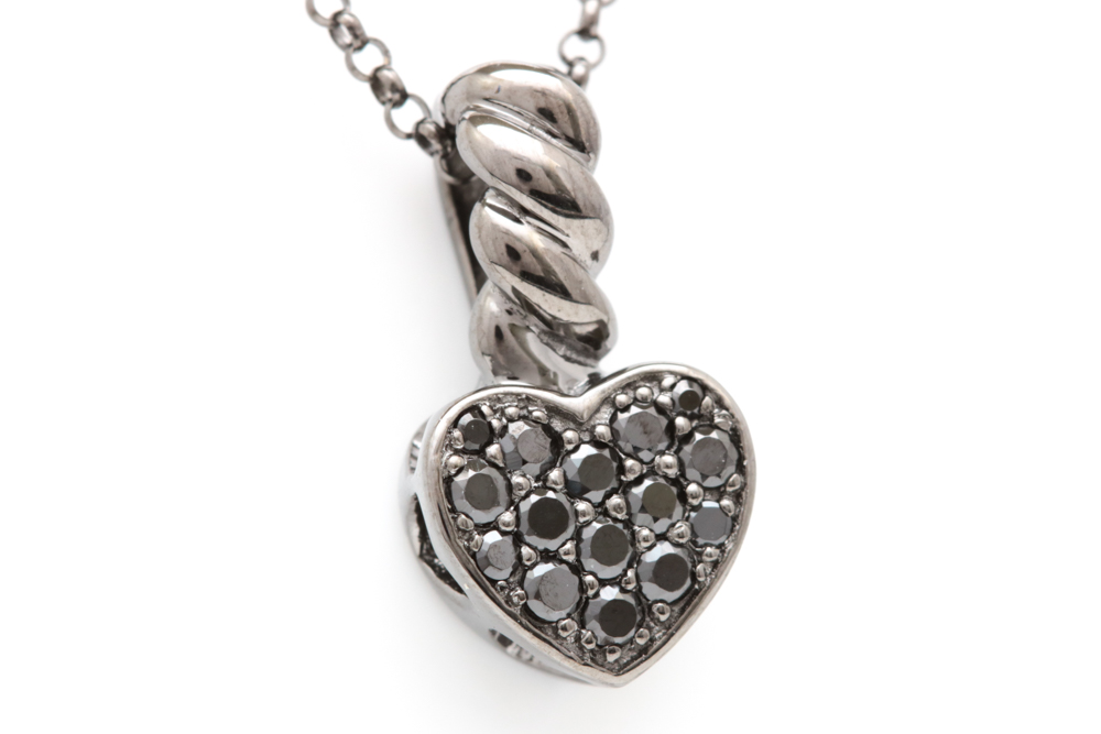 Black Rhodium Plated Sterling Silver and Black Crystal Pendant with Chain