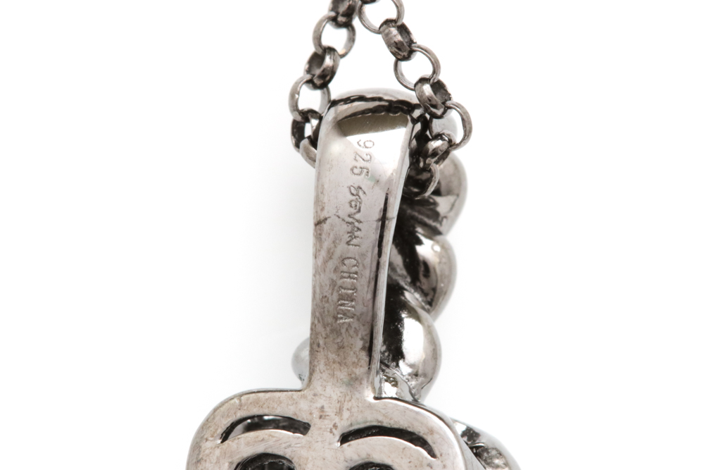 Black Rhodium Plated Sterling Silver and Black Crystal Pendant with Chain