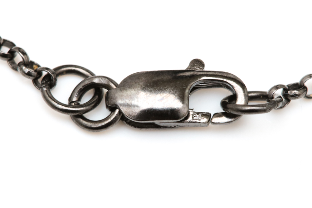 Black Rhodium Plated Sterling Silver and Black Crystal Pendant with Chain