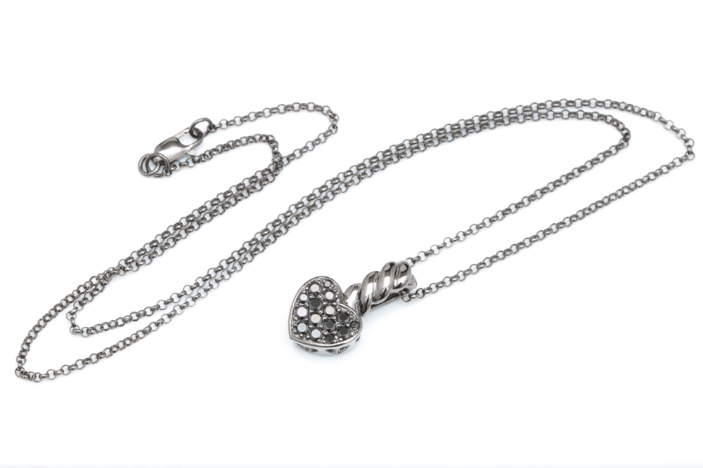 Black Rhodium Plated Sterling Silver and Black Crystal Pendant with Chain