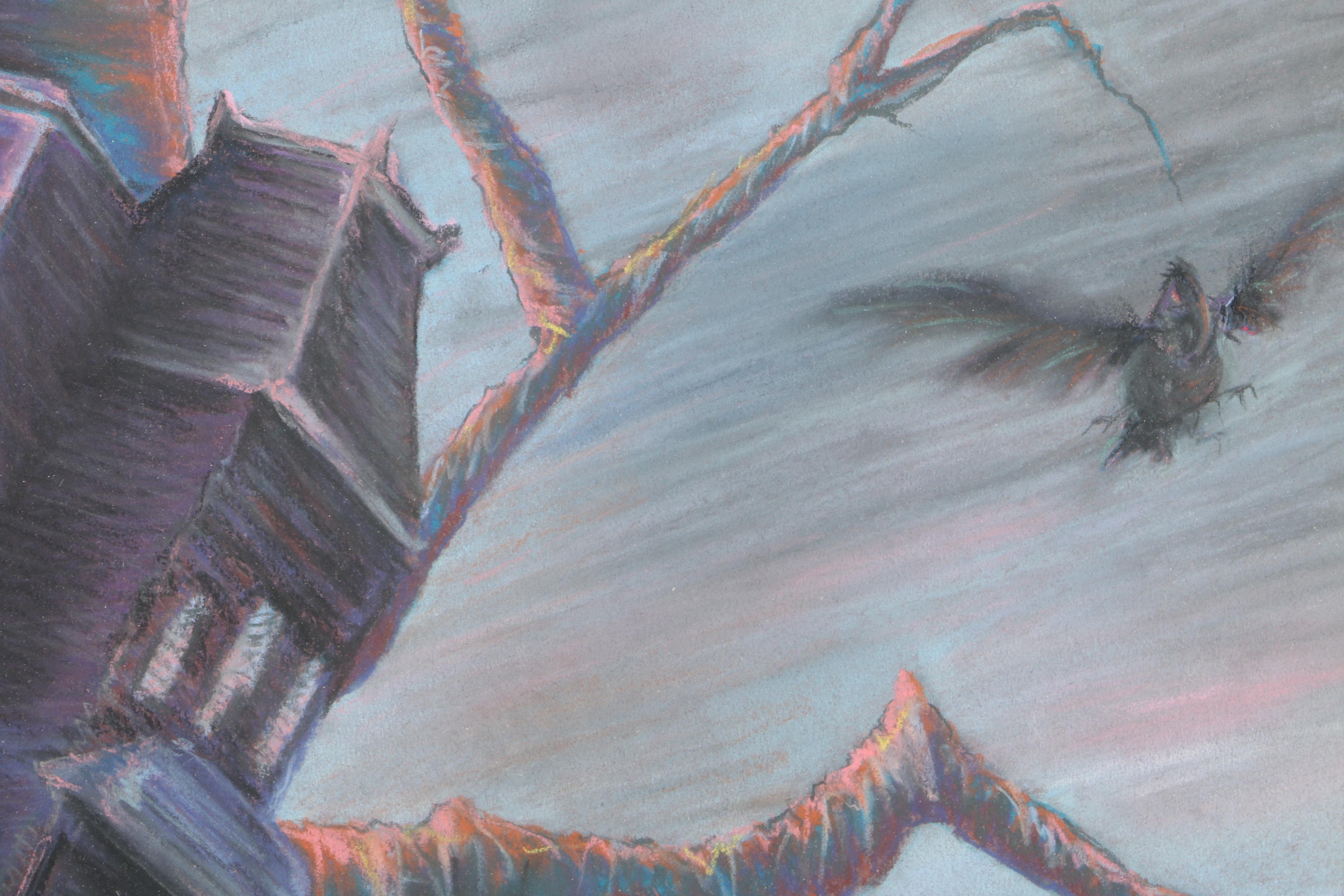 Signed Pastel Drawing of Alfred Hitchcock and the "Psycho" House