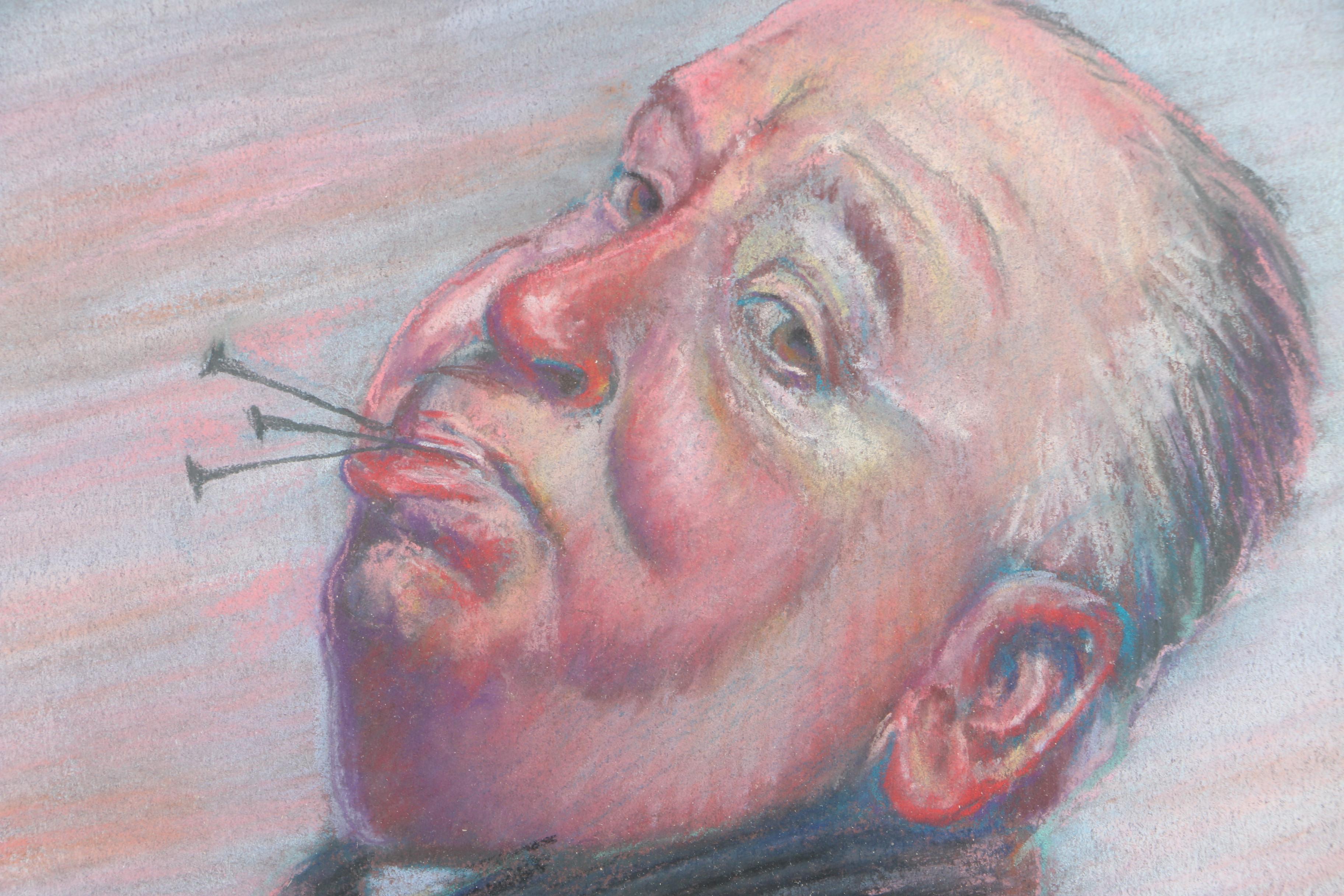 Signed Pastel Drawing of Alfred Hitchcock and the "Psycho" House