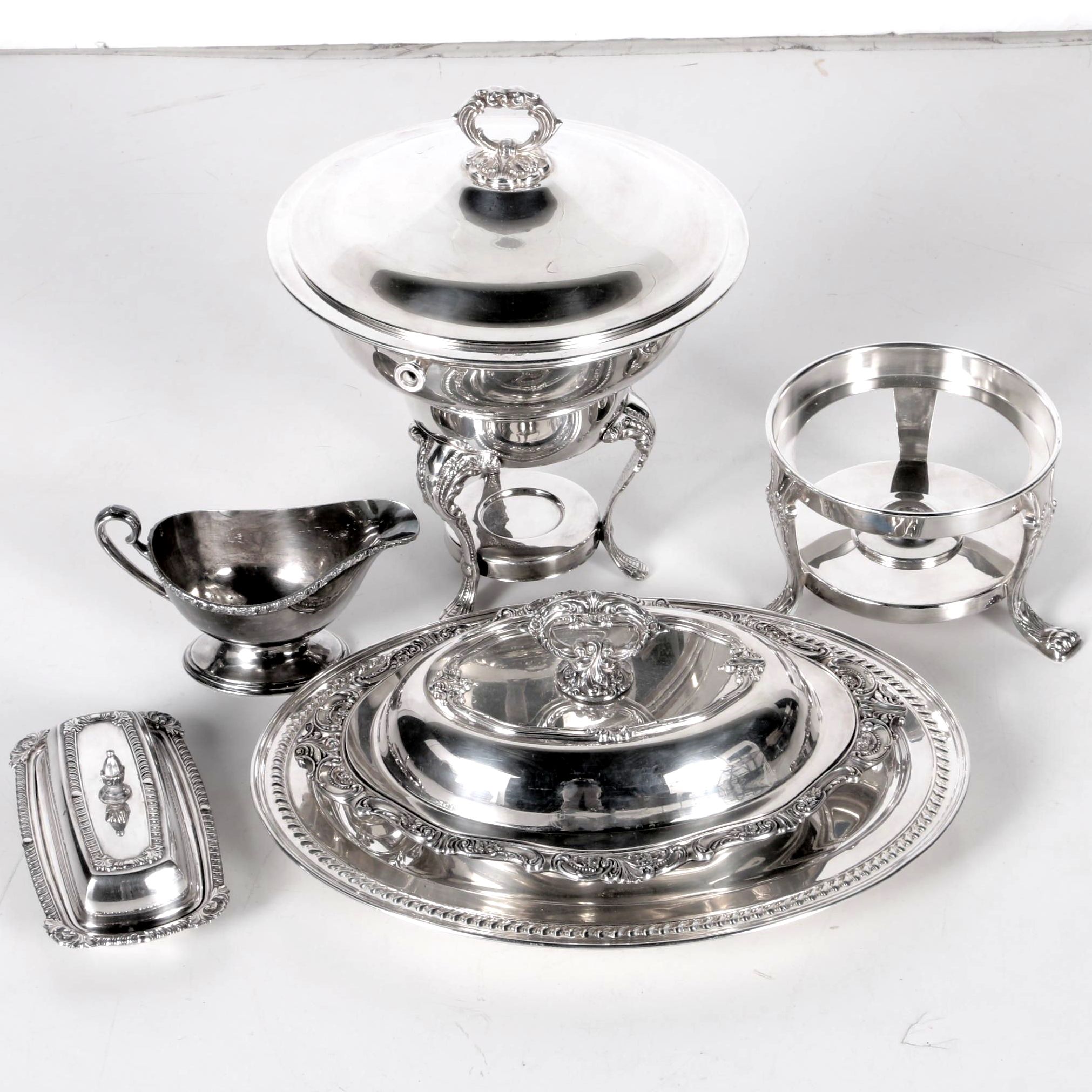 Wallace "Baroque" Silver Plate Covered Dish and Other Serveware