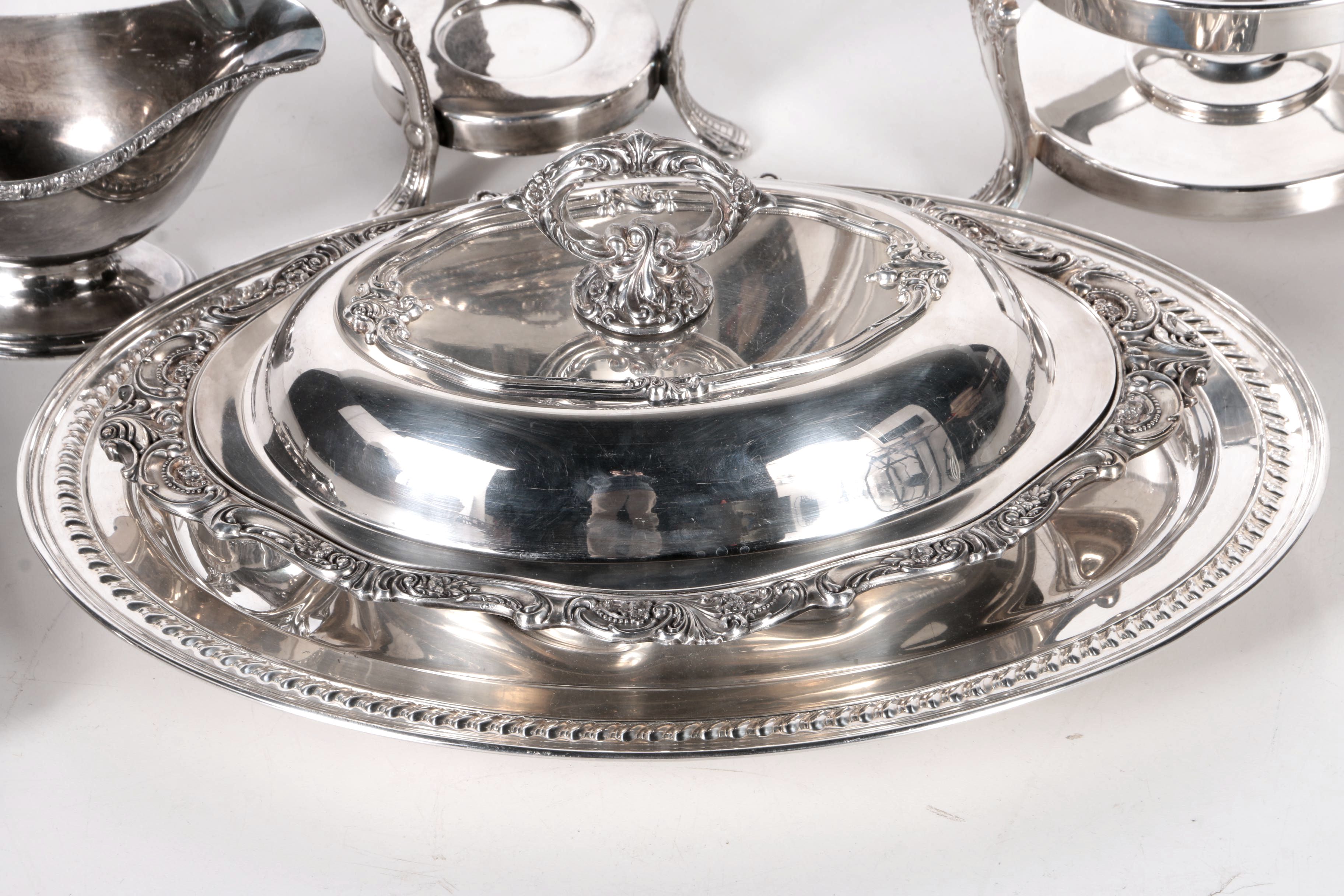 Wallace "Baroque" Silver Plate Covered Dish and Other Serveware