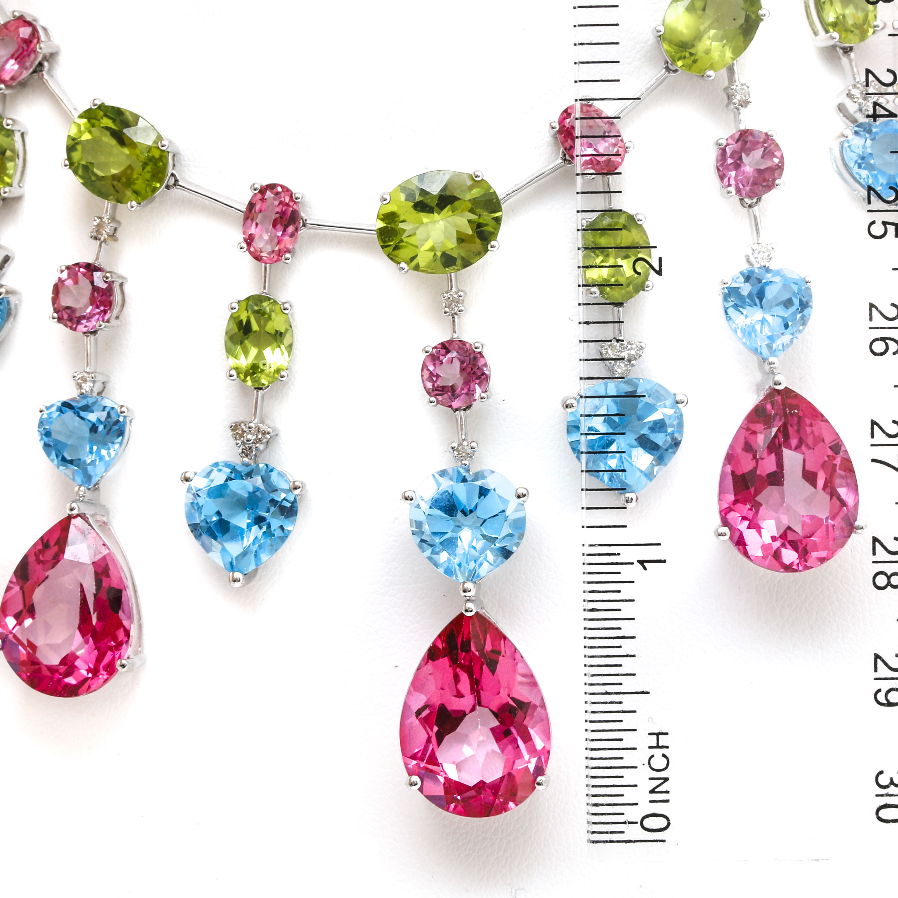 18K White Gold Gemstone and 0.95 CTW Diamond Necklace