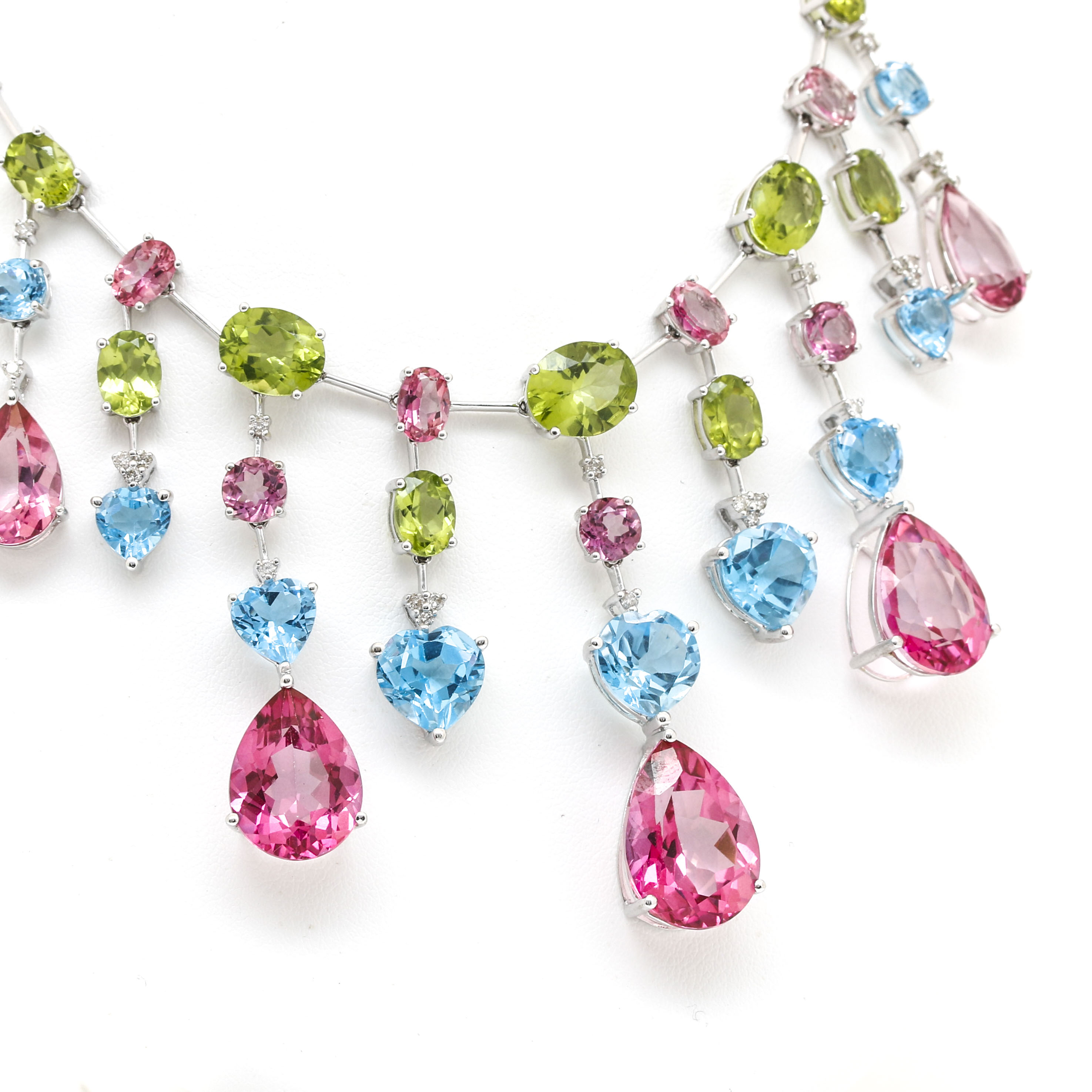 18K White Gold Gemstone and 0.95 CTW Diamond Necklace