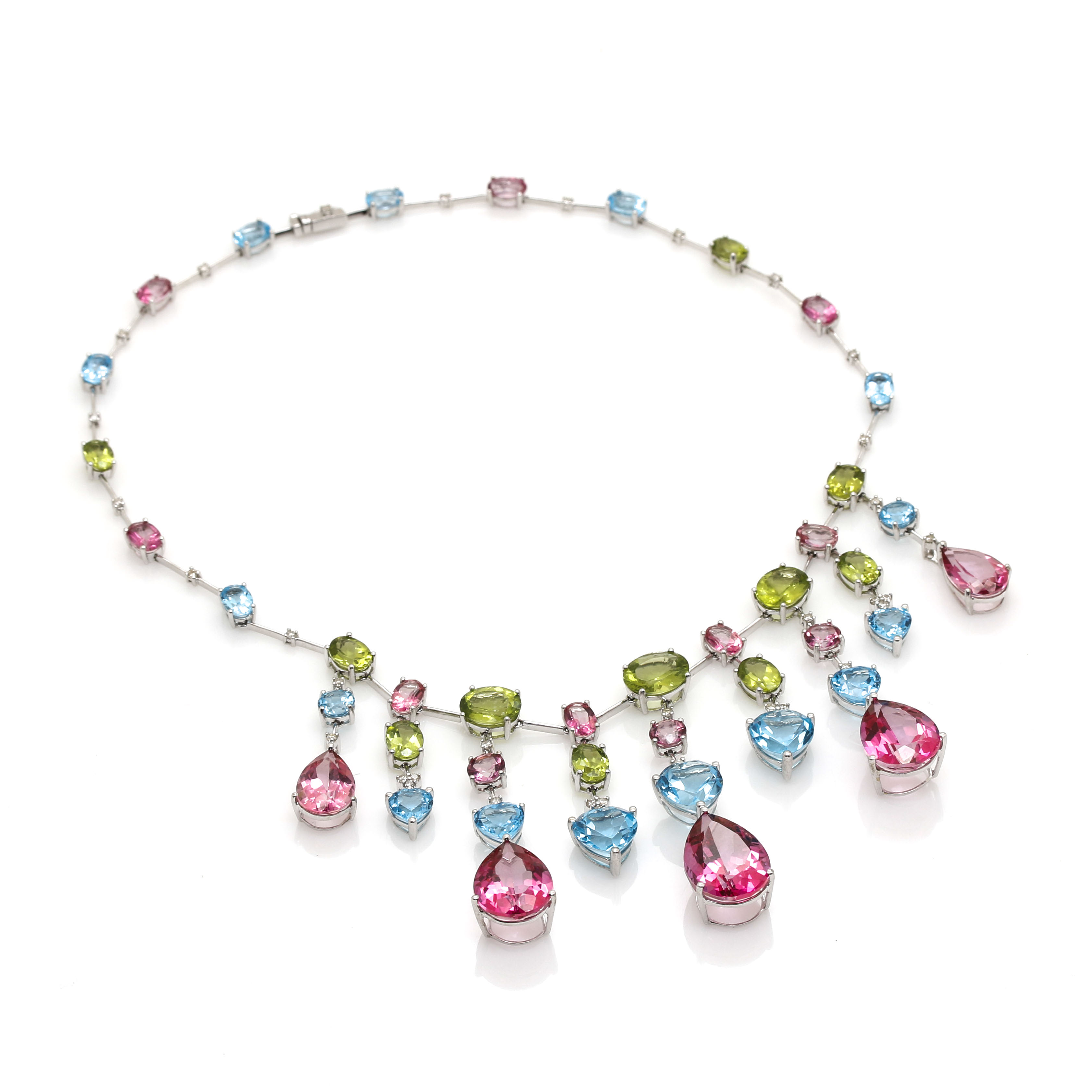 18K White Gold Gemstone and 0.95 CTW Diamond Necklace