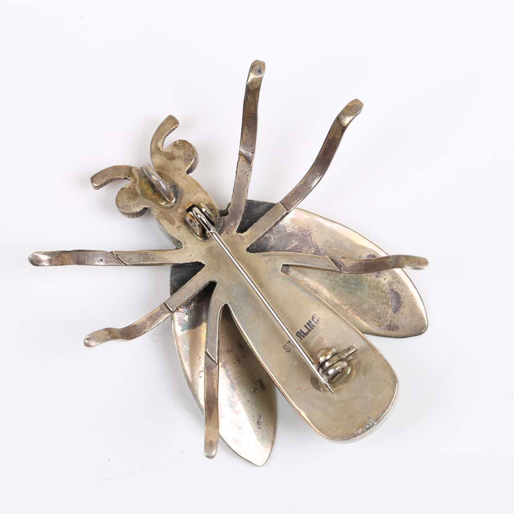 Sterling Silver and Turquoise Bee Pendant Brooch