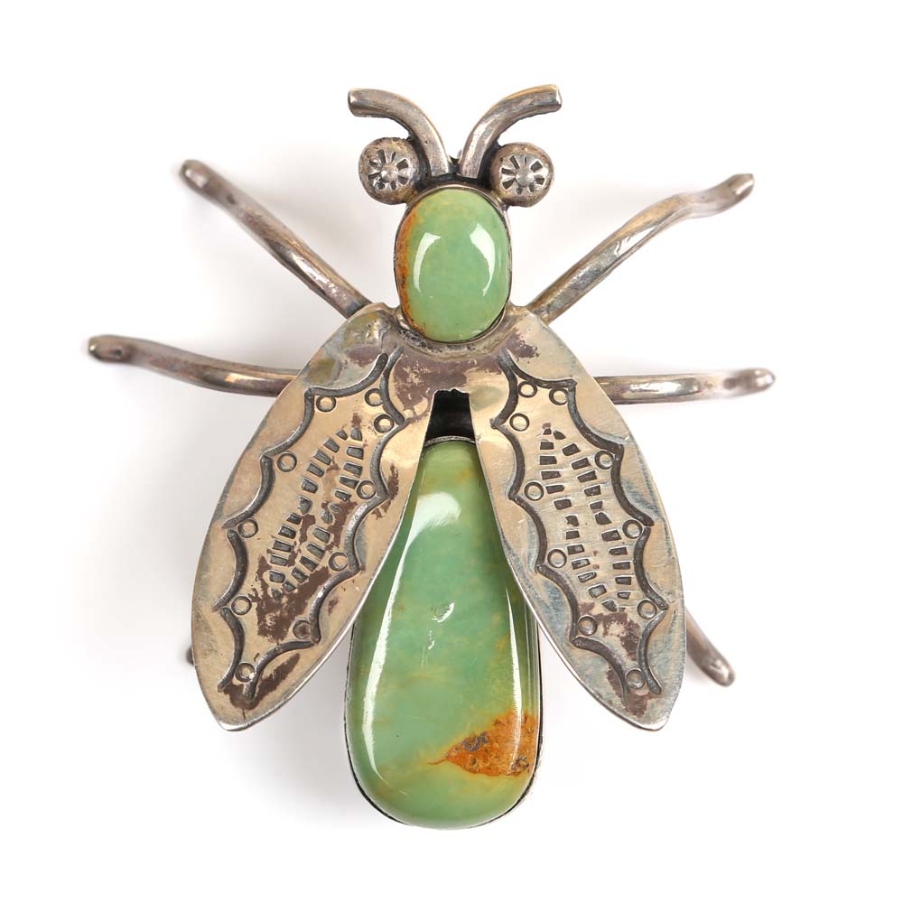 Sterling Silver and Turquoise Bee Pendant Brooch