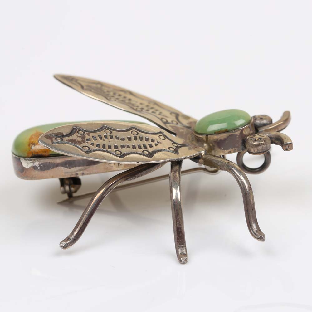 Sterling Silver and Turquoise Bee Pendant Brooch