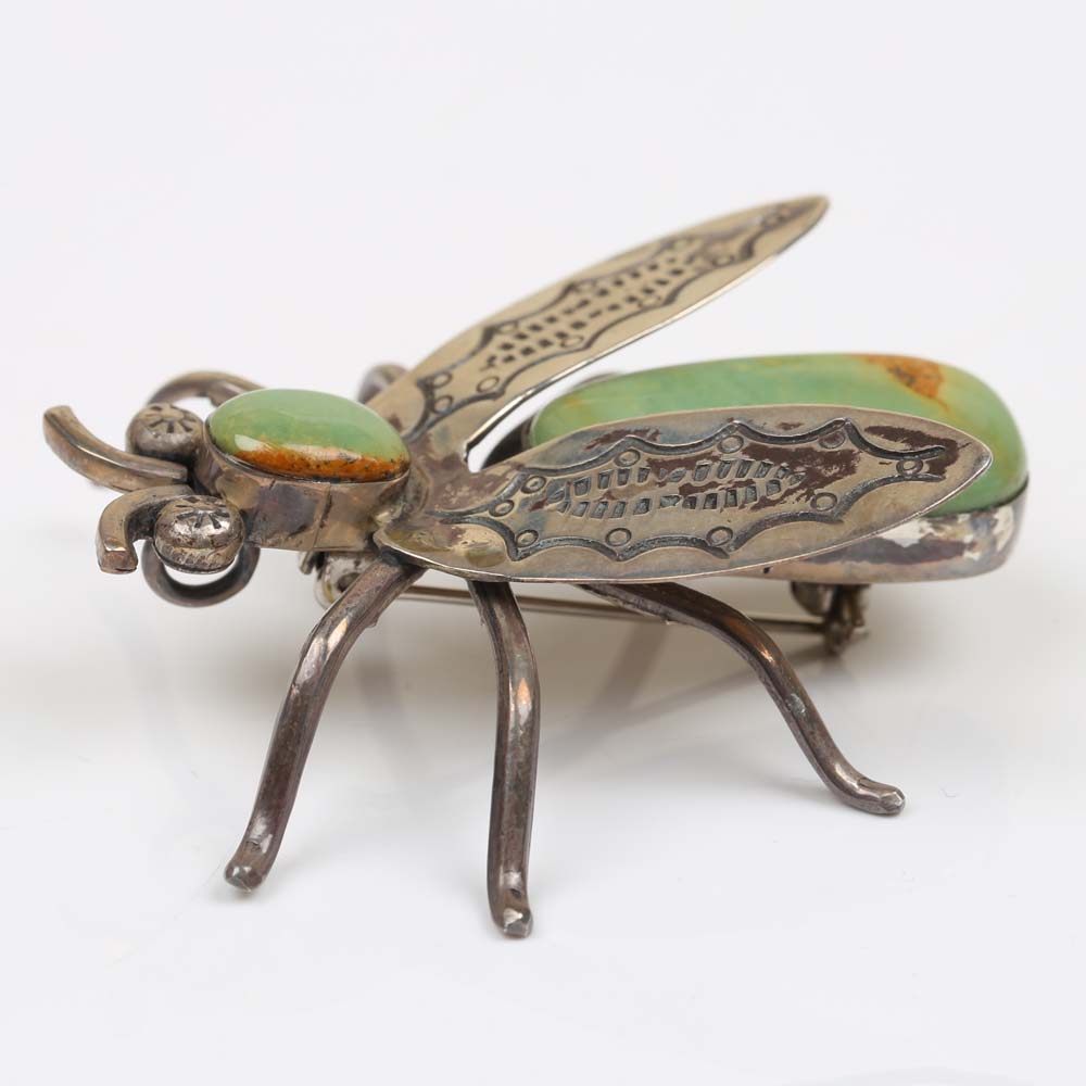 Sterling Silver and Turquoise Bee Pendant Brooch