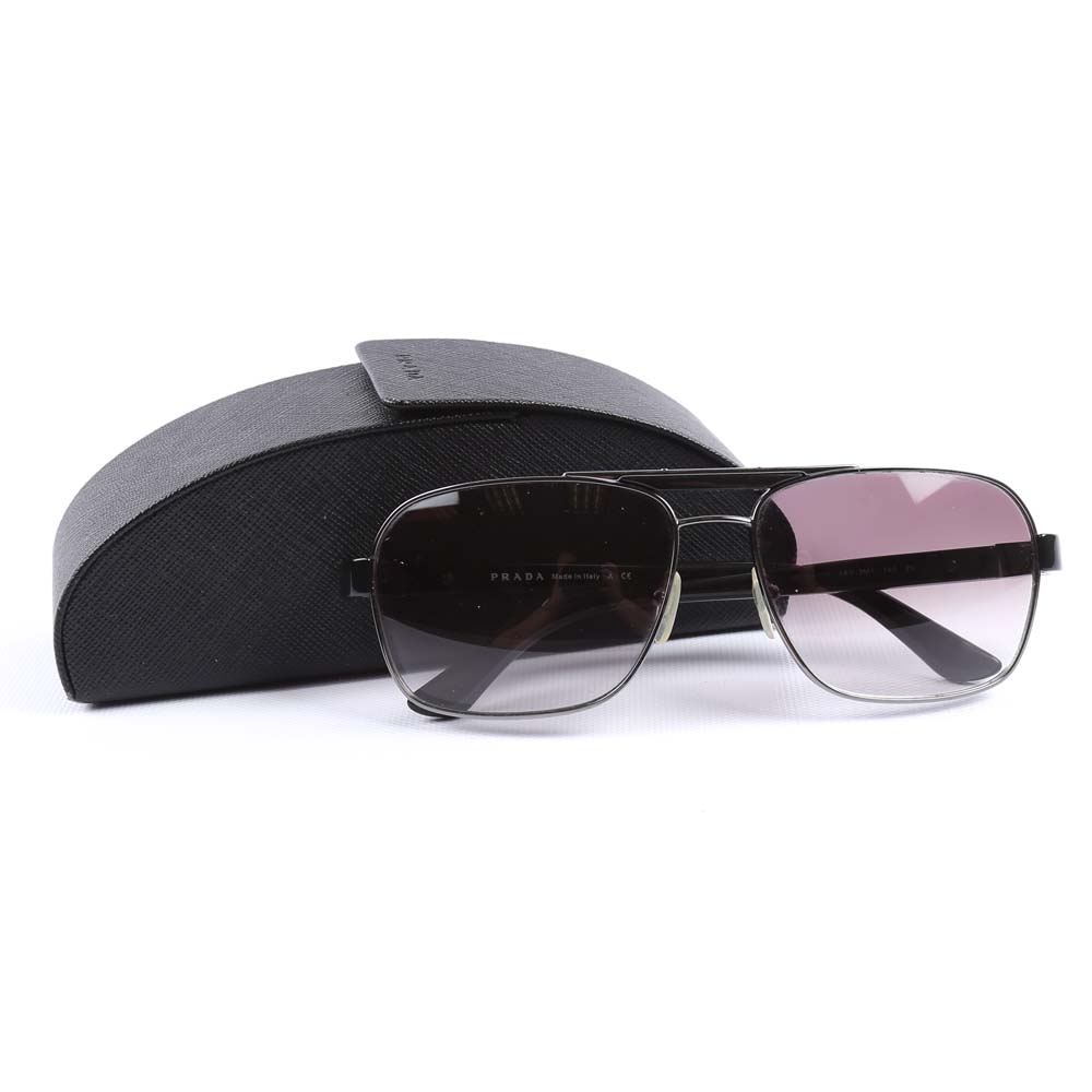Prada "Linea Rossa" Gunmetal Aviator Sunglasses