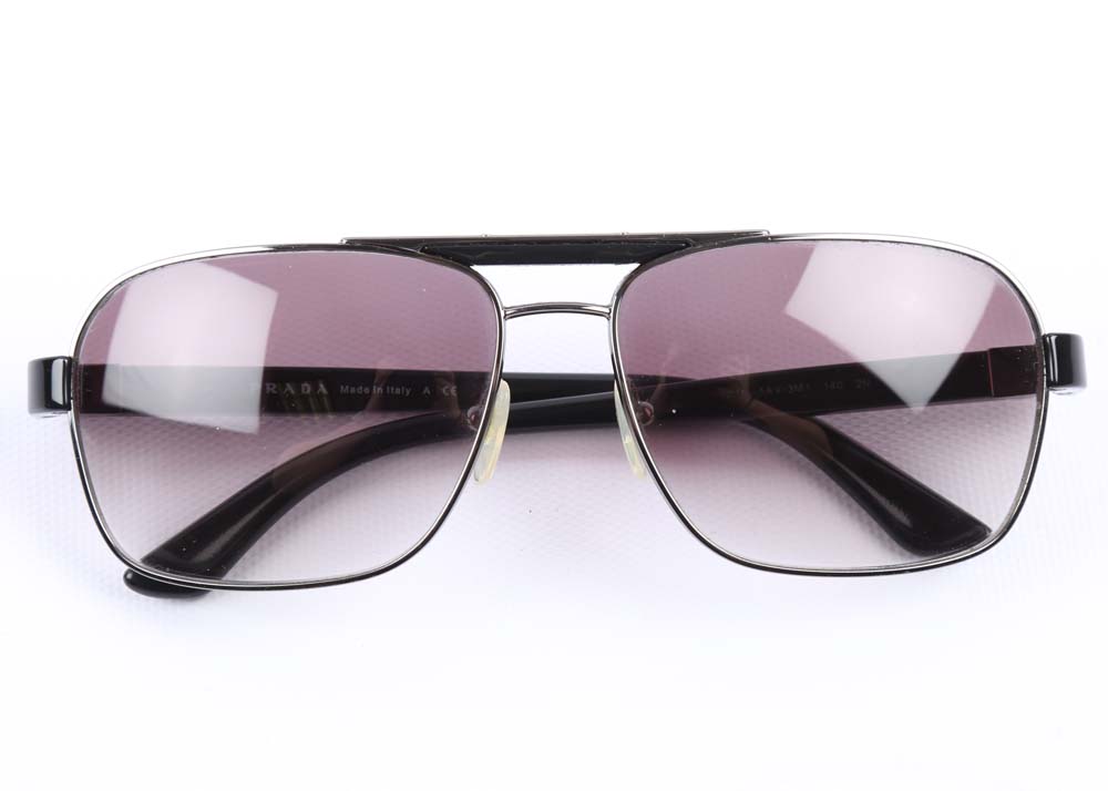 Prada "Linea Rossa" Gunmetal Aviator Sunglasses