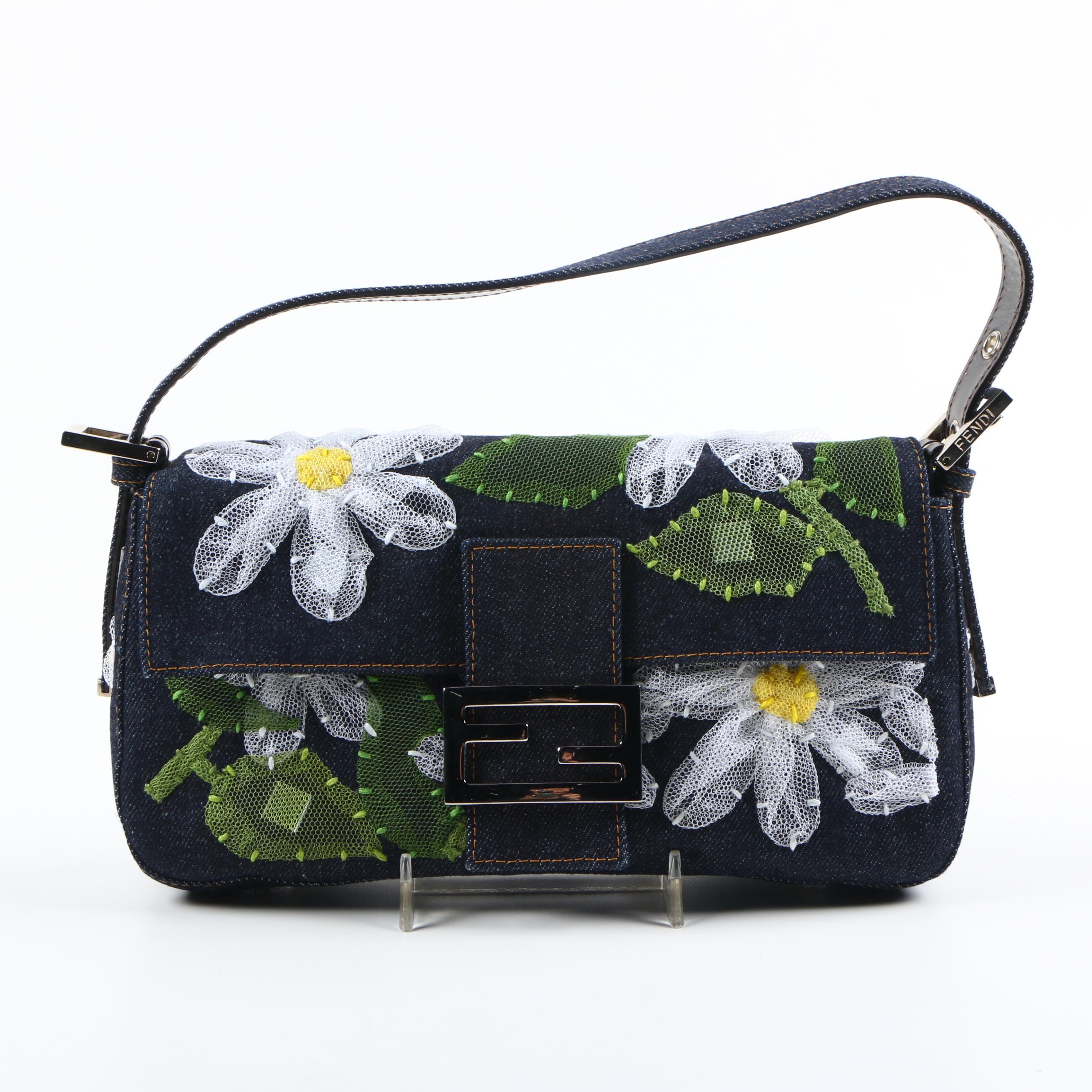 Fendi Daisy Denim Signature Baguette Bag