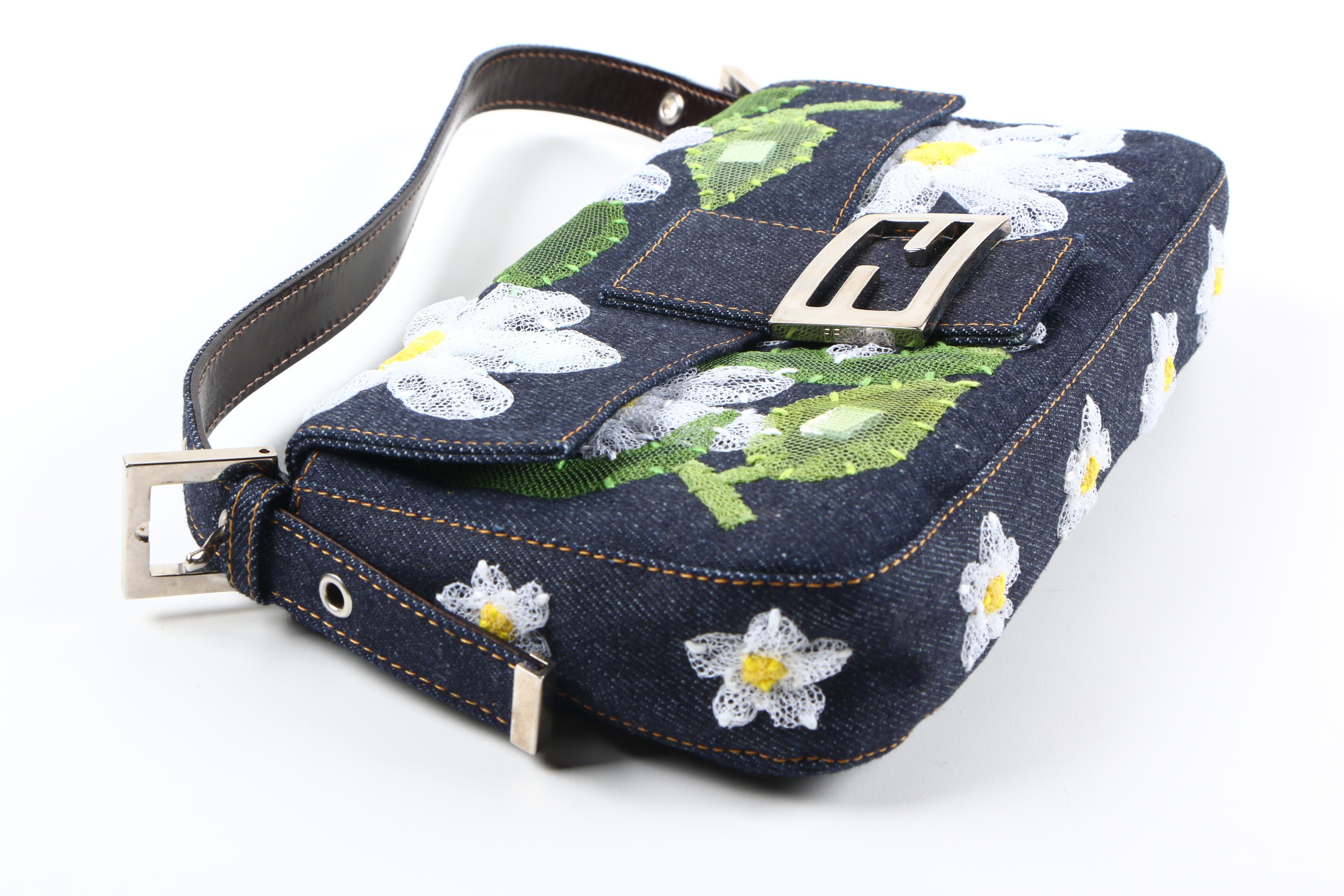 Fendi Daisy Denim Signature Baguette Bag