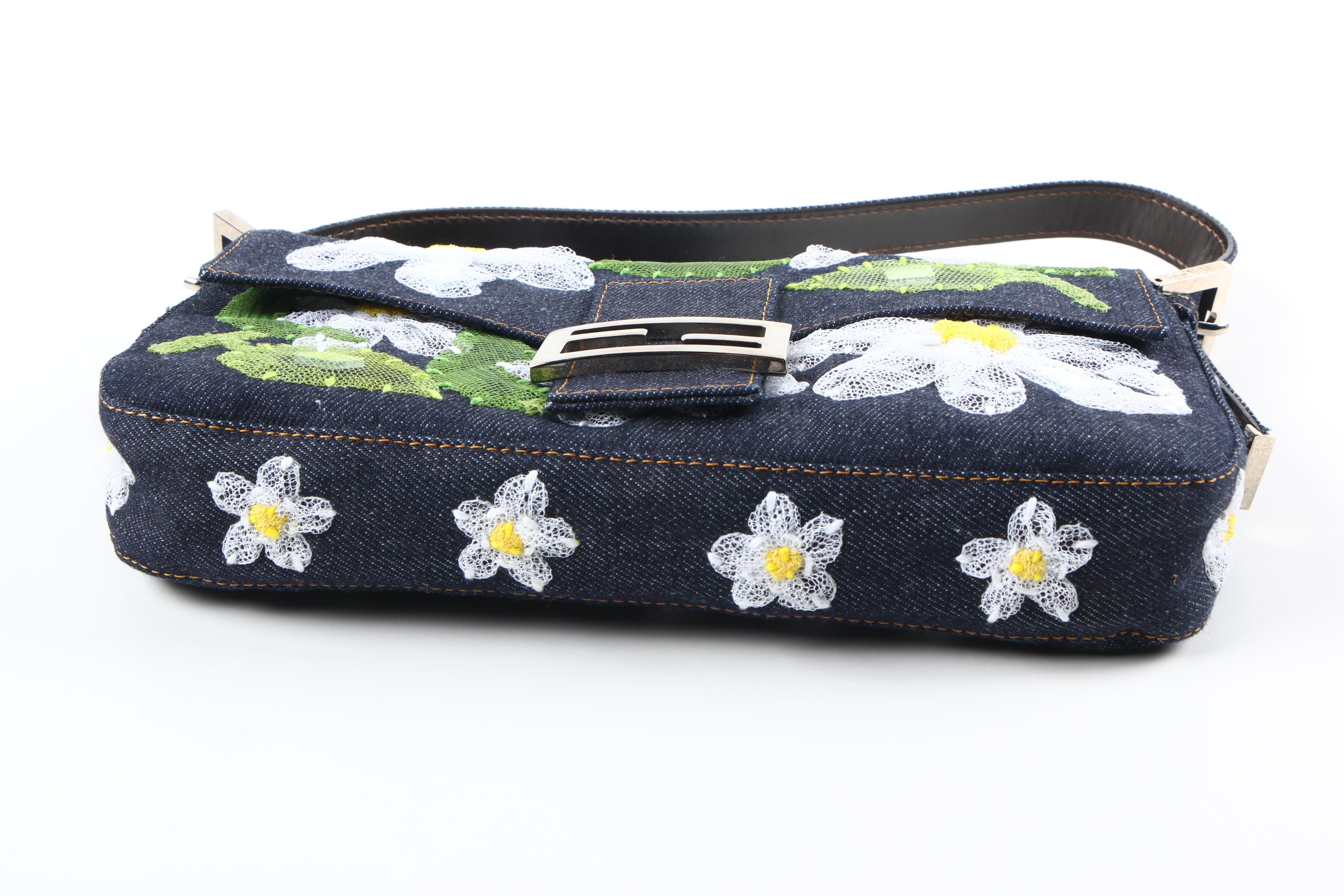 Fendi Daisy Denim Signature Baguette Bag
