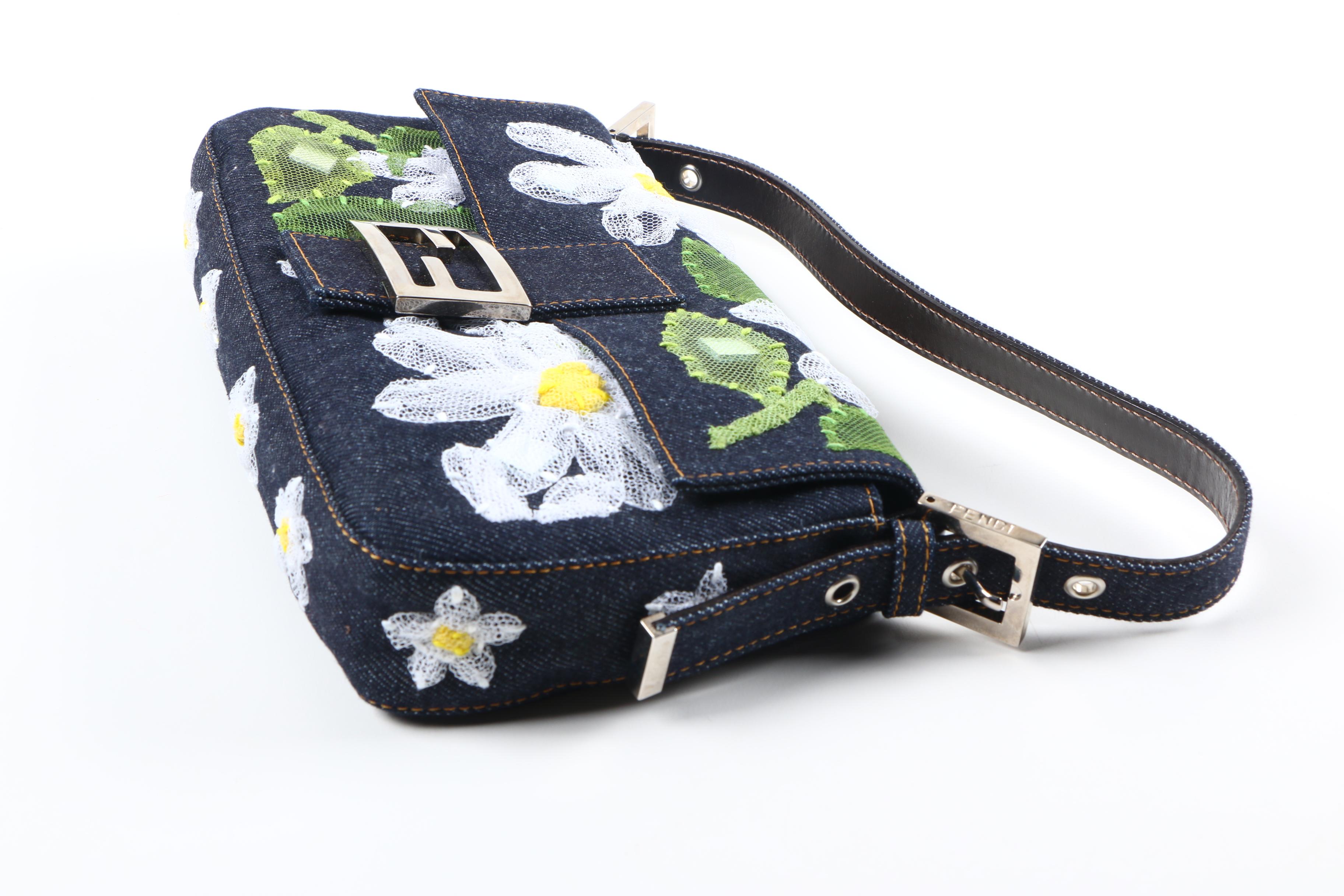 Fendi Daisy Denim Signature Baguette Bag