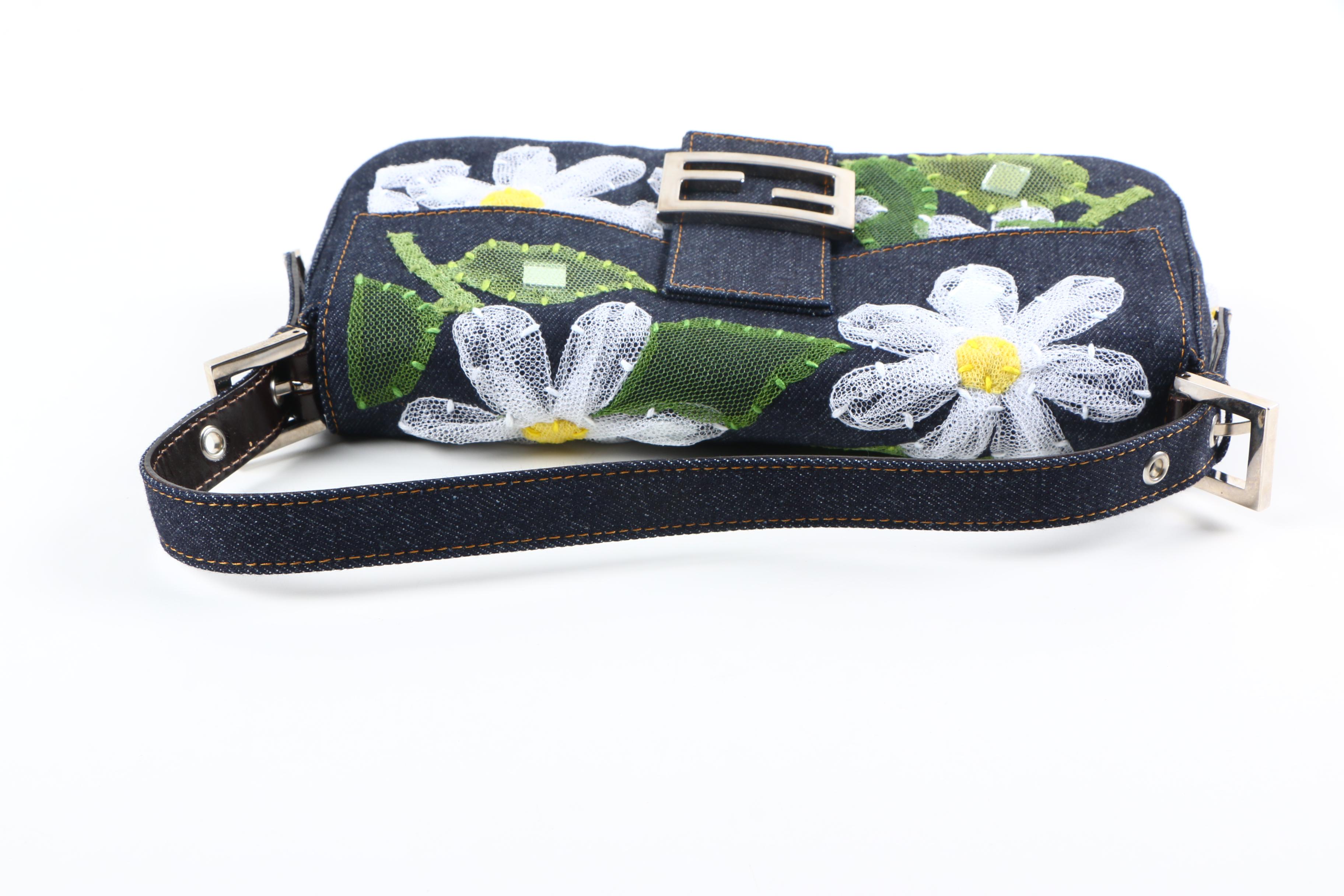 Fendi Daisy Denim Signature Baguette Bag