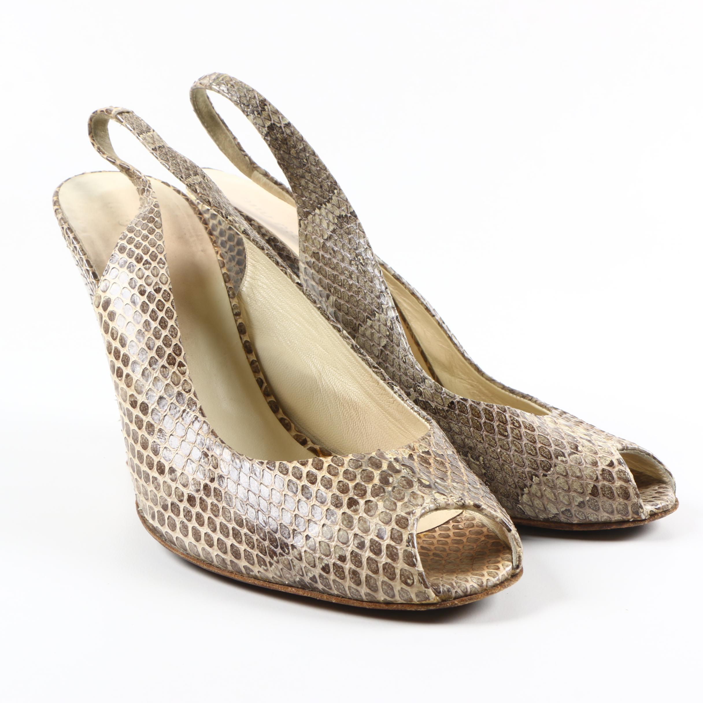 Miu Miu Snakeskin Leather Peep-Toe Wedges