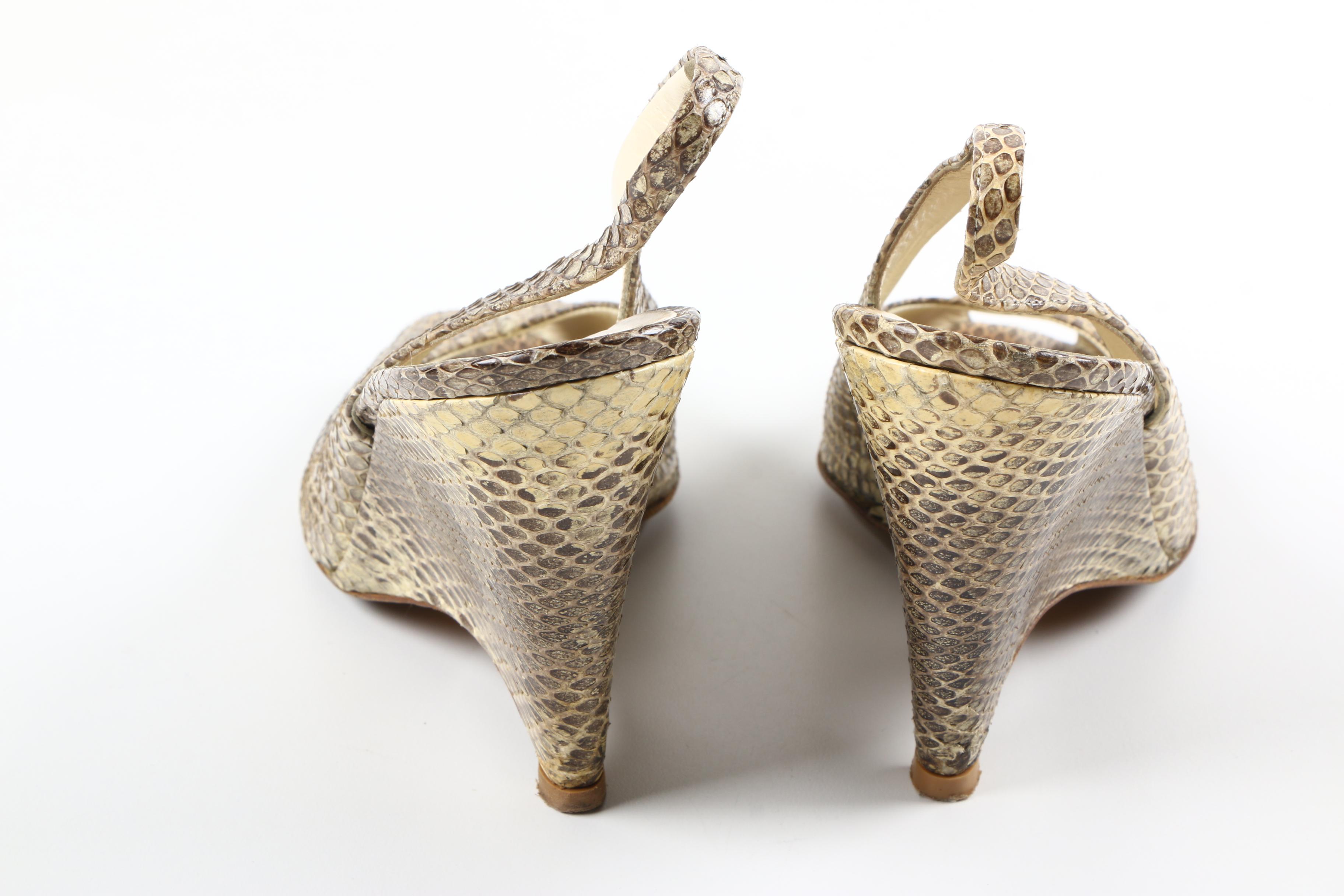 Miu Miu Snakeskin Leather Peep-Toe Wedges