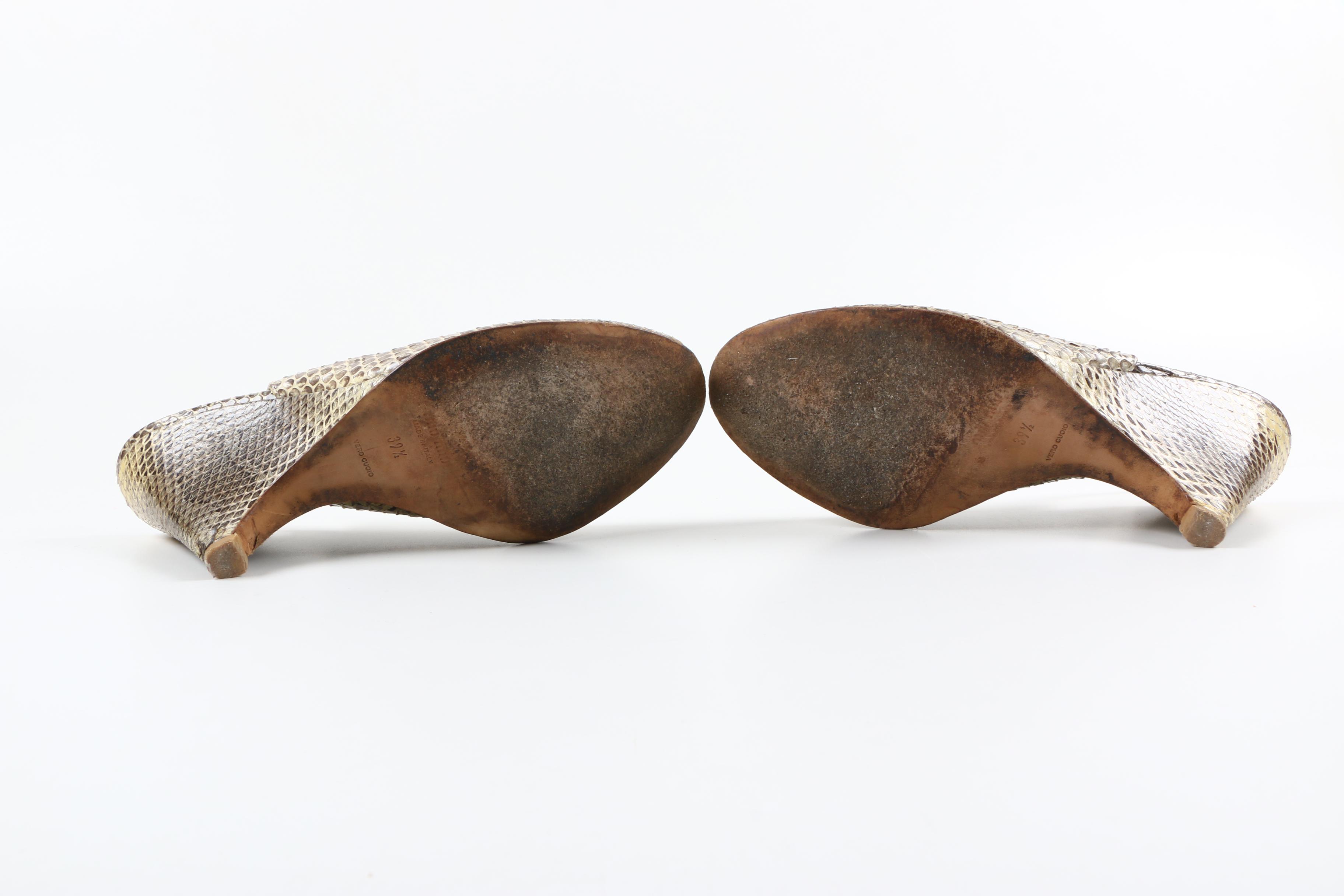 Miu Miu Snakeskin Leather Peep-Toe Wedges