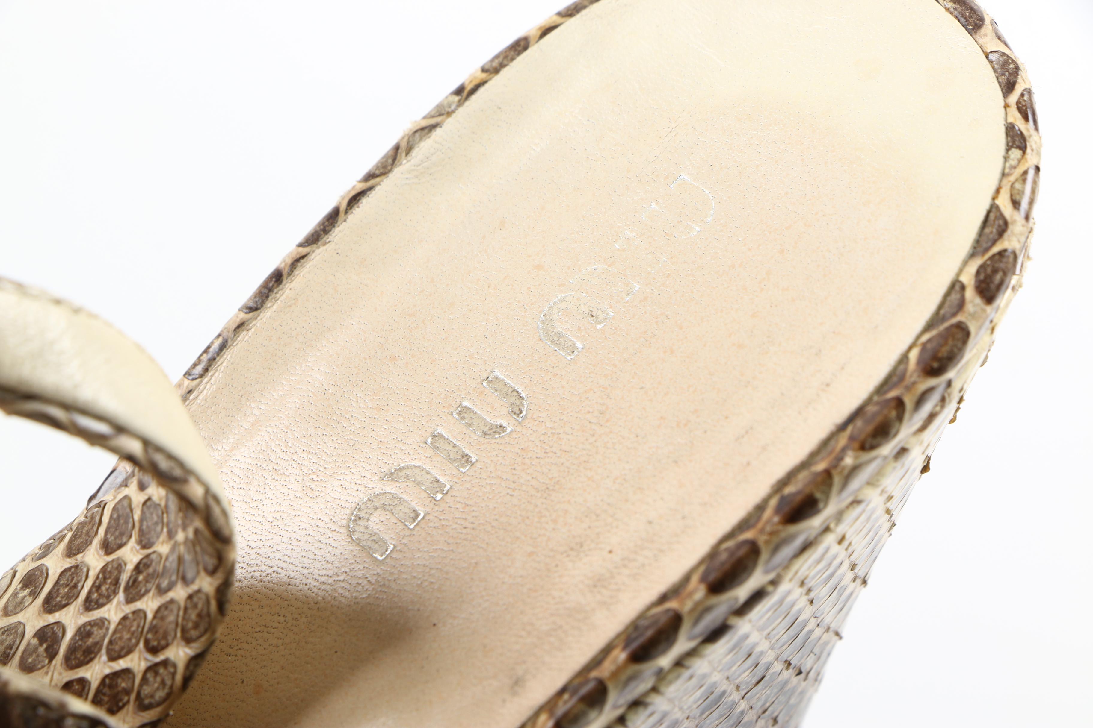 Miu Miu Snakeskin Leather Peep-Toe Wedges