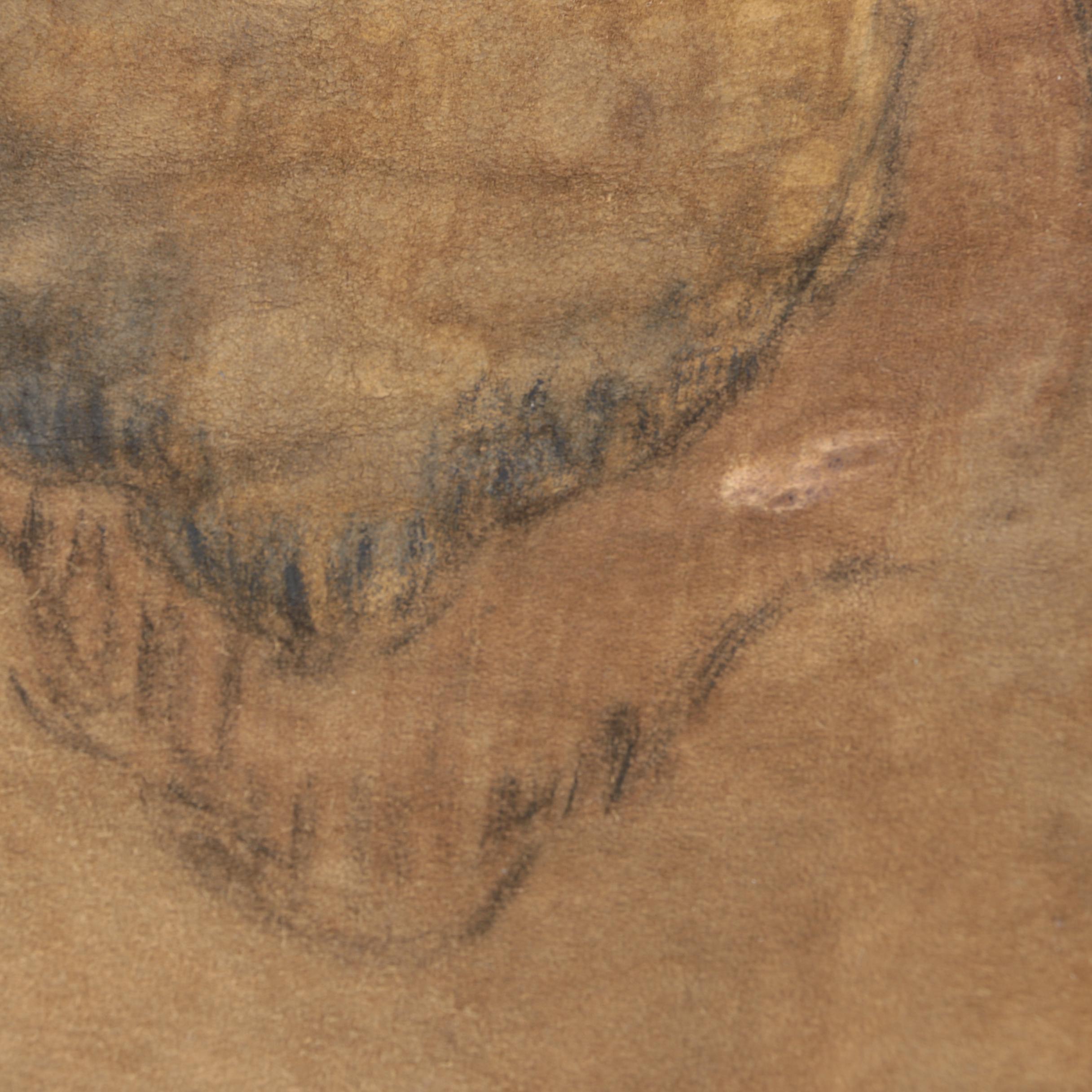 Charcoal Drawing on Leather of a Deer's Head