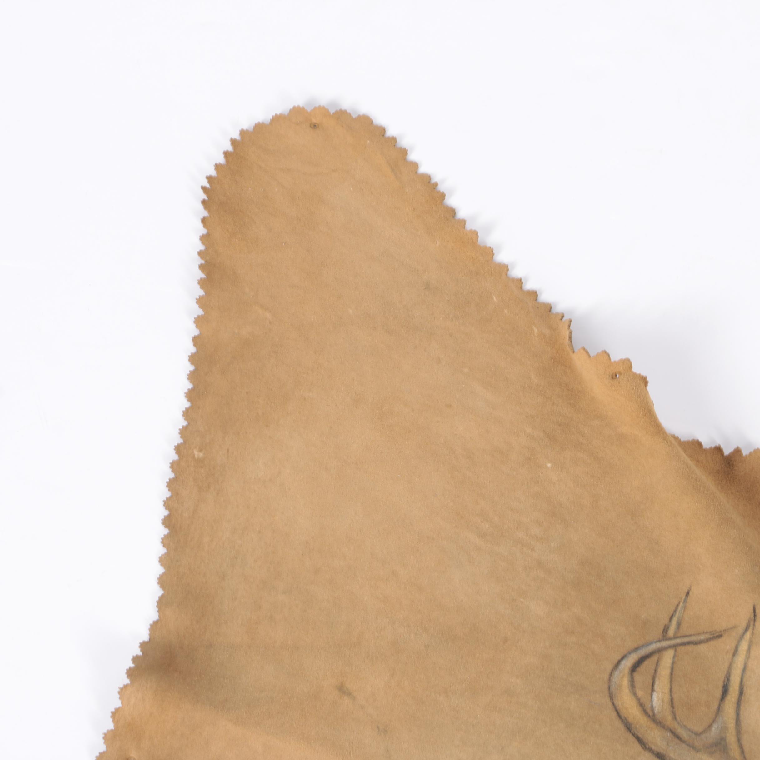 Charcoal Drawing on Leather of a Deer's Head