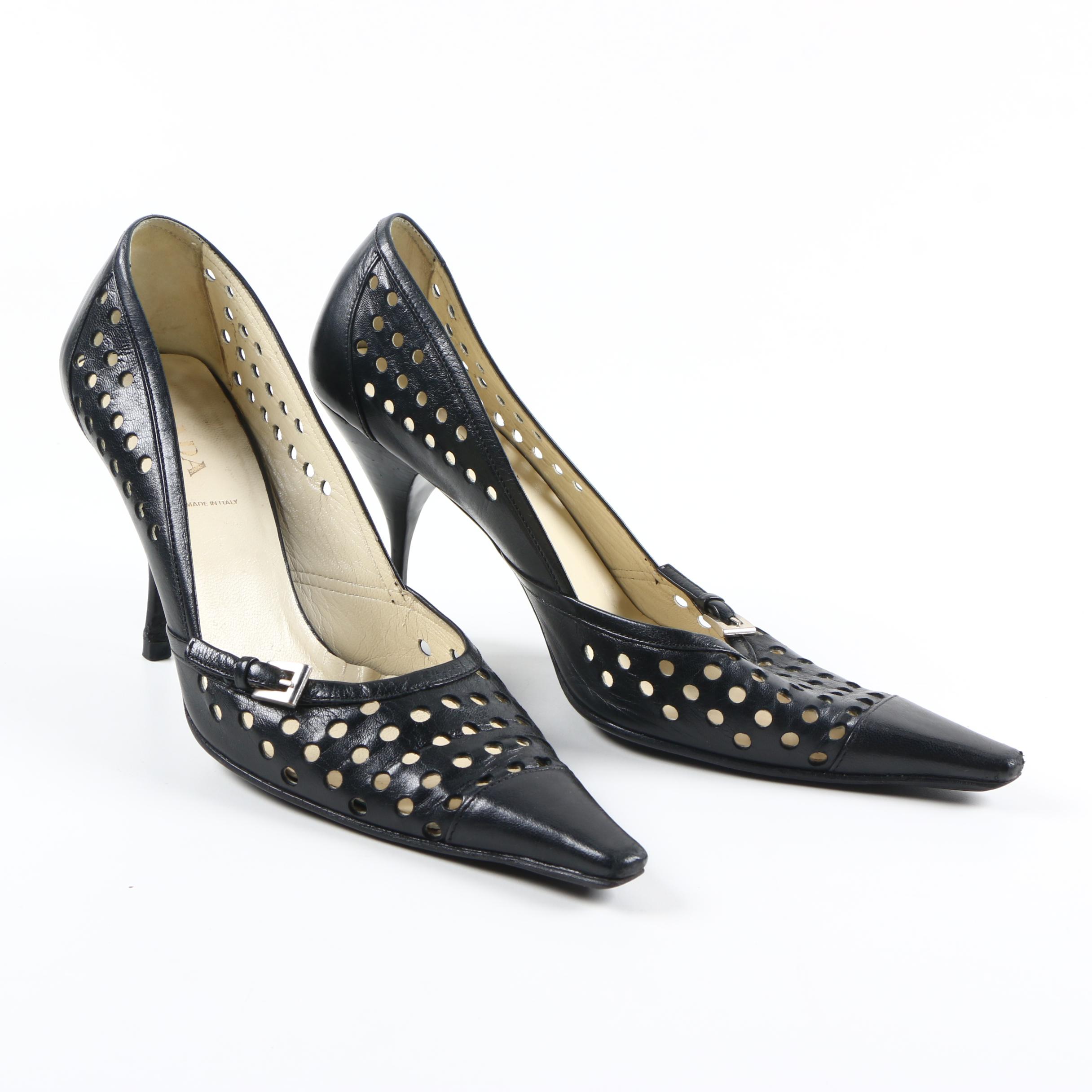 Prada Black Leather Heels