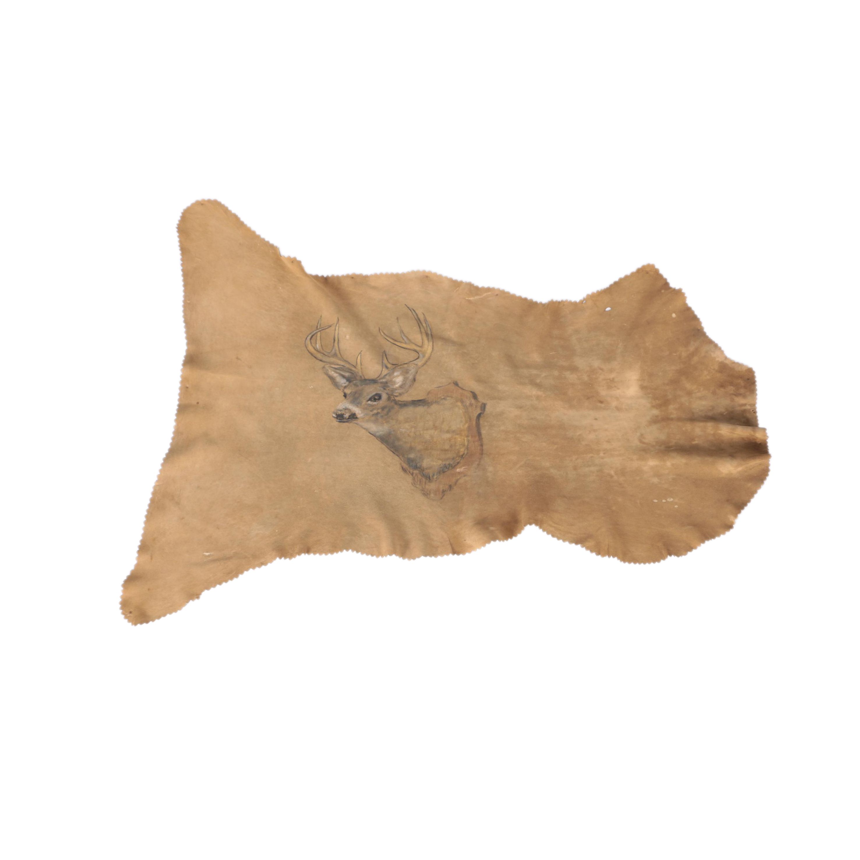 Charcoal Drawing on Leather of a Deer's Head
