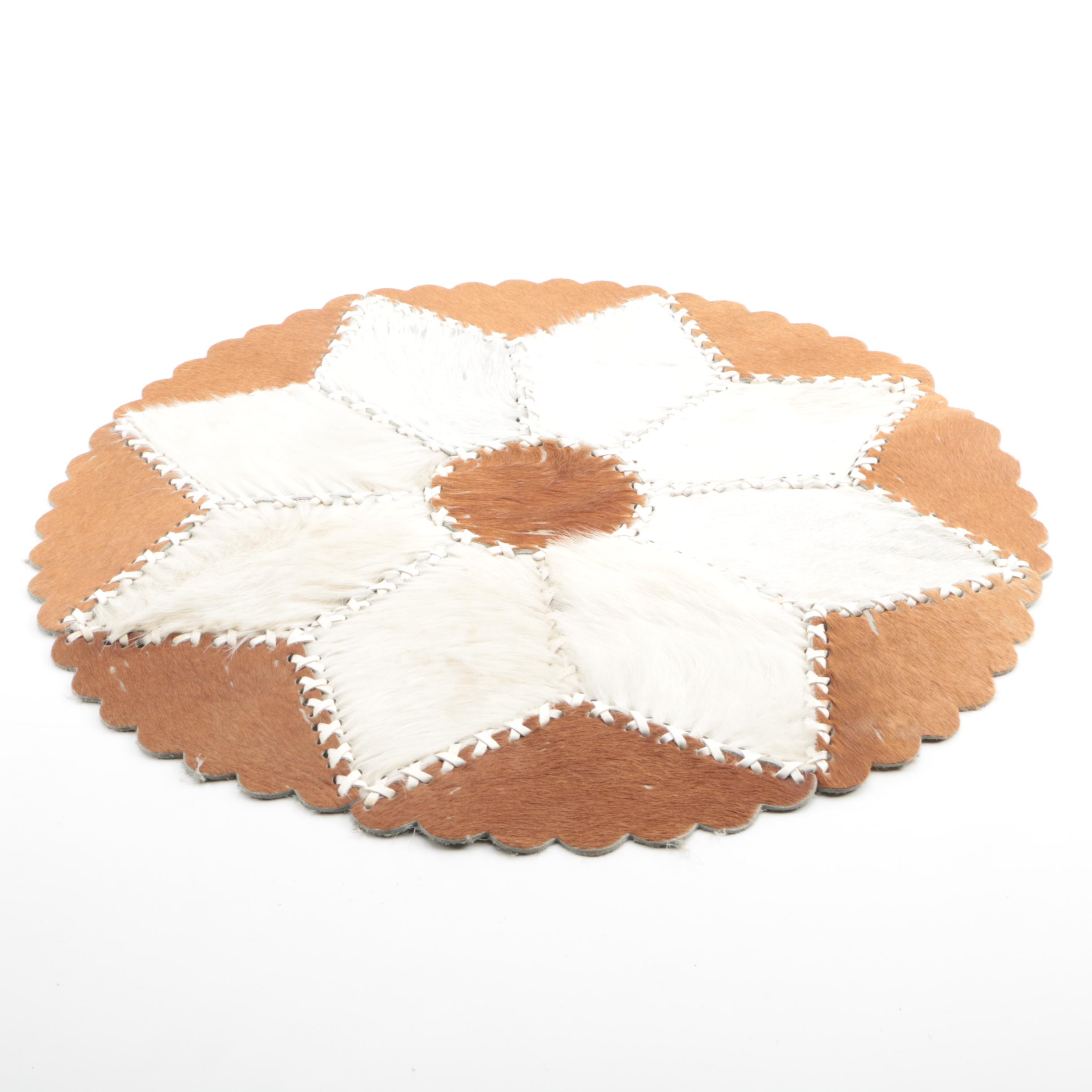 Hand Made Argentinian Calf Hide and Leather Accent Rug