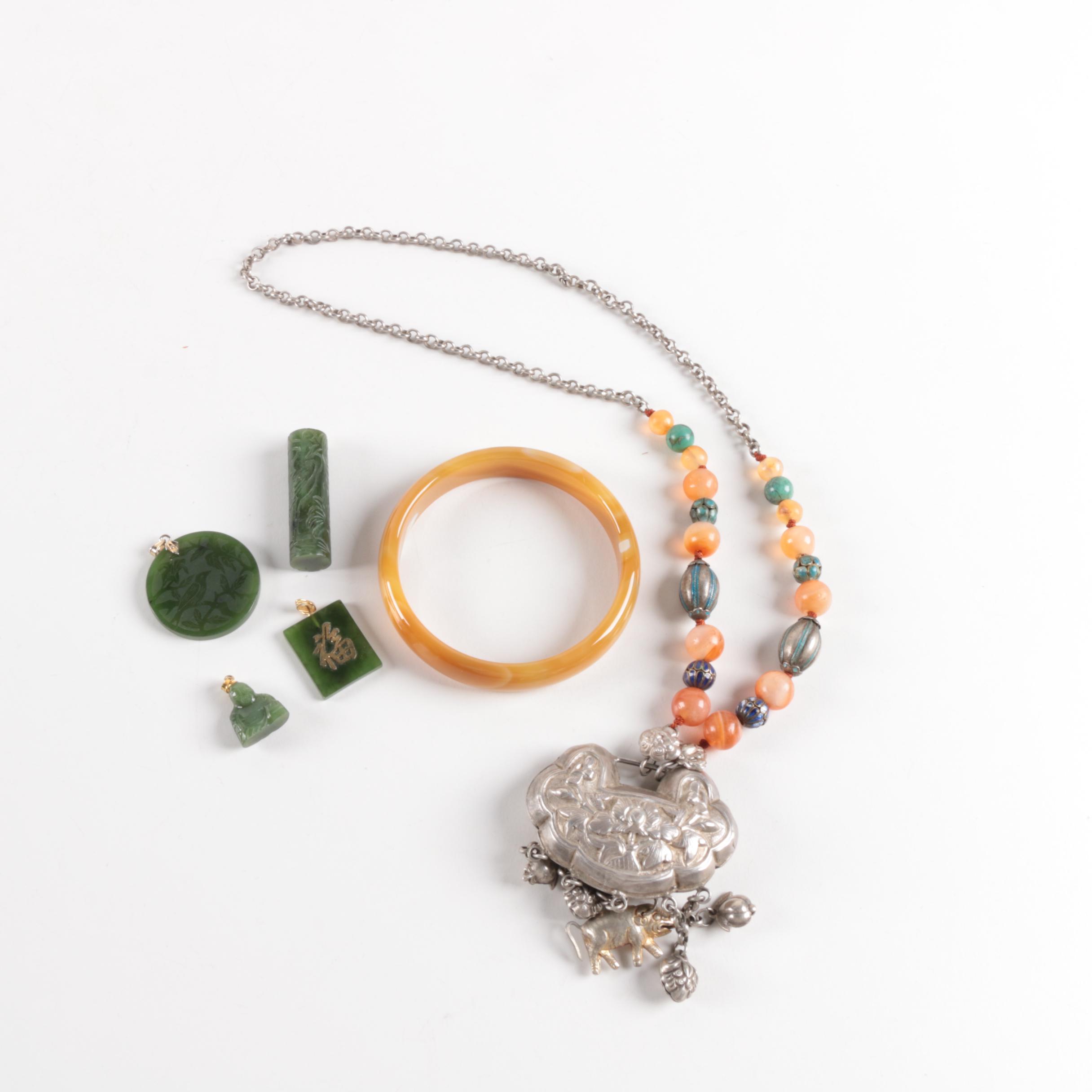 Sterling Gemstone Necklace, Pendants and Bangle Bracelet