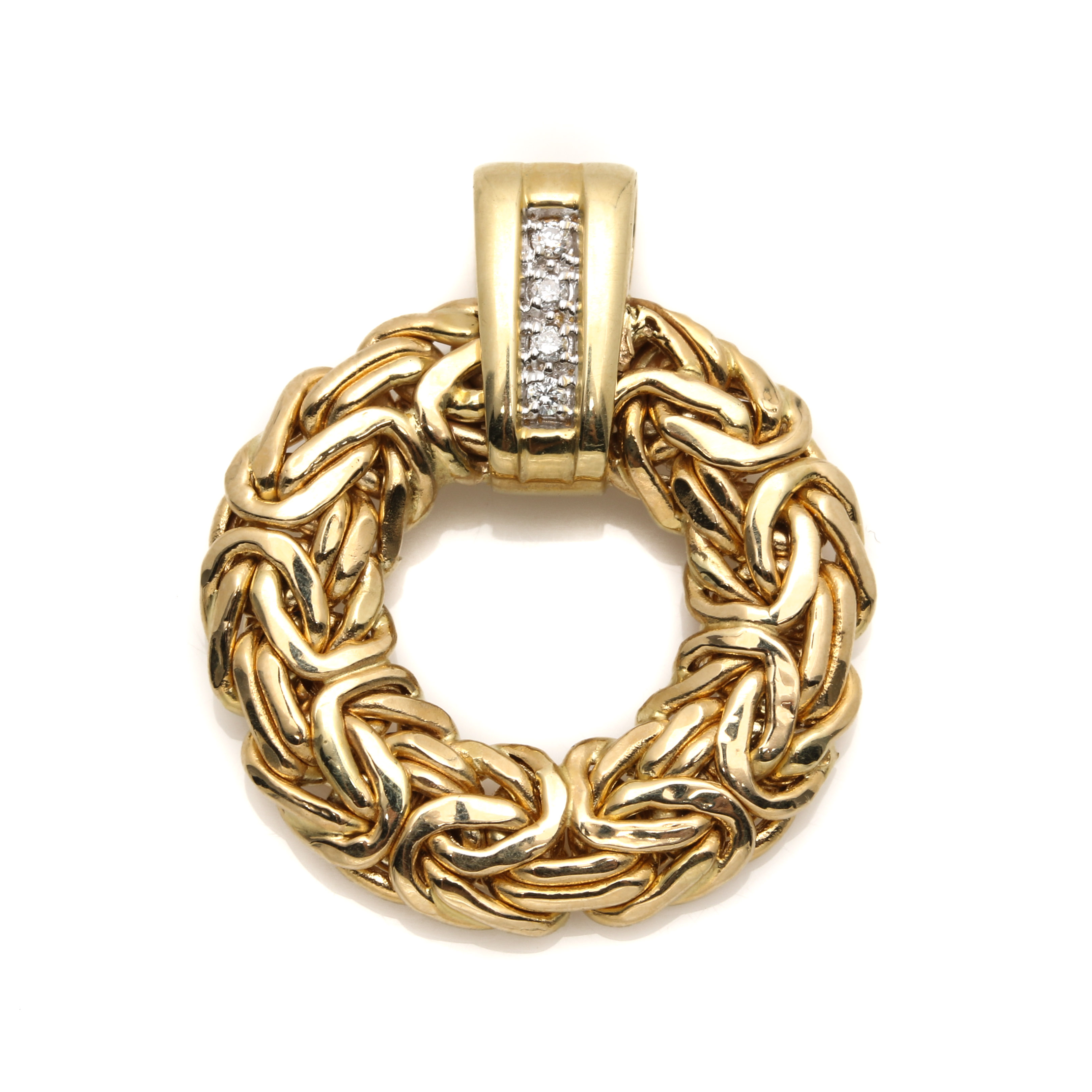 Atasay Kuyumculuk 14K Yellow Gold Byzantine Chain Diamond Pendant