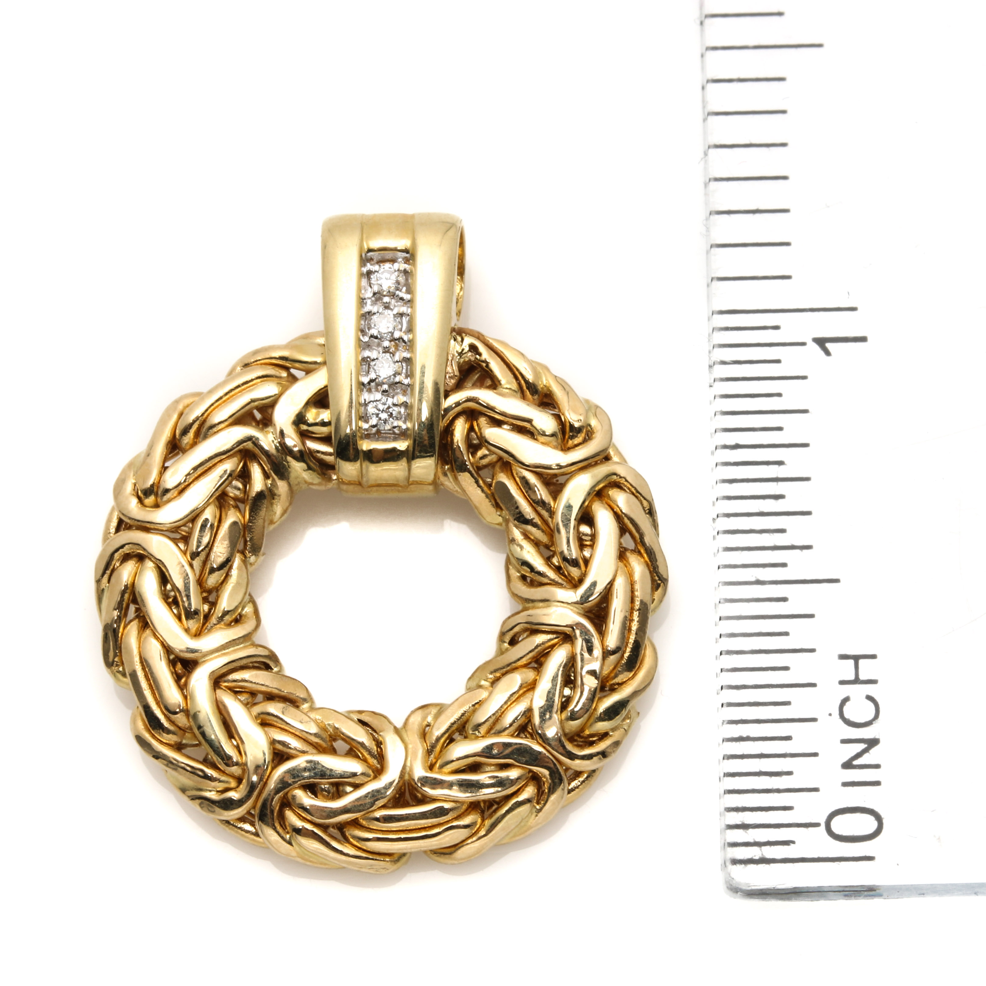 Atasay Kuyumculuk 14K Yellow Gold Byzantine Chain Diamond Pendant