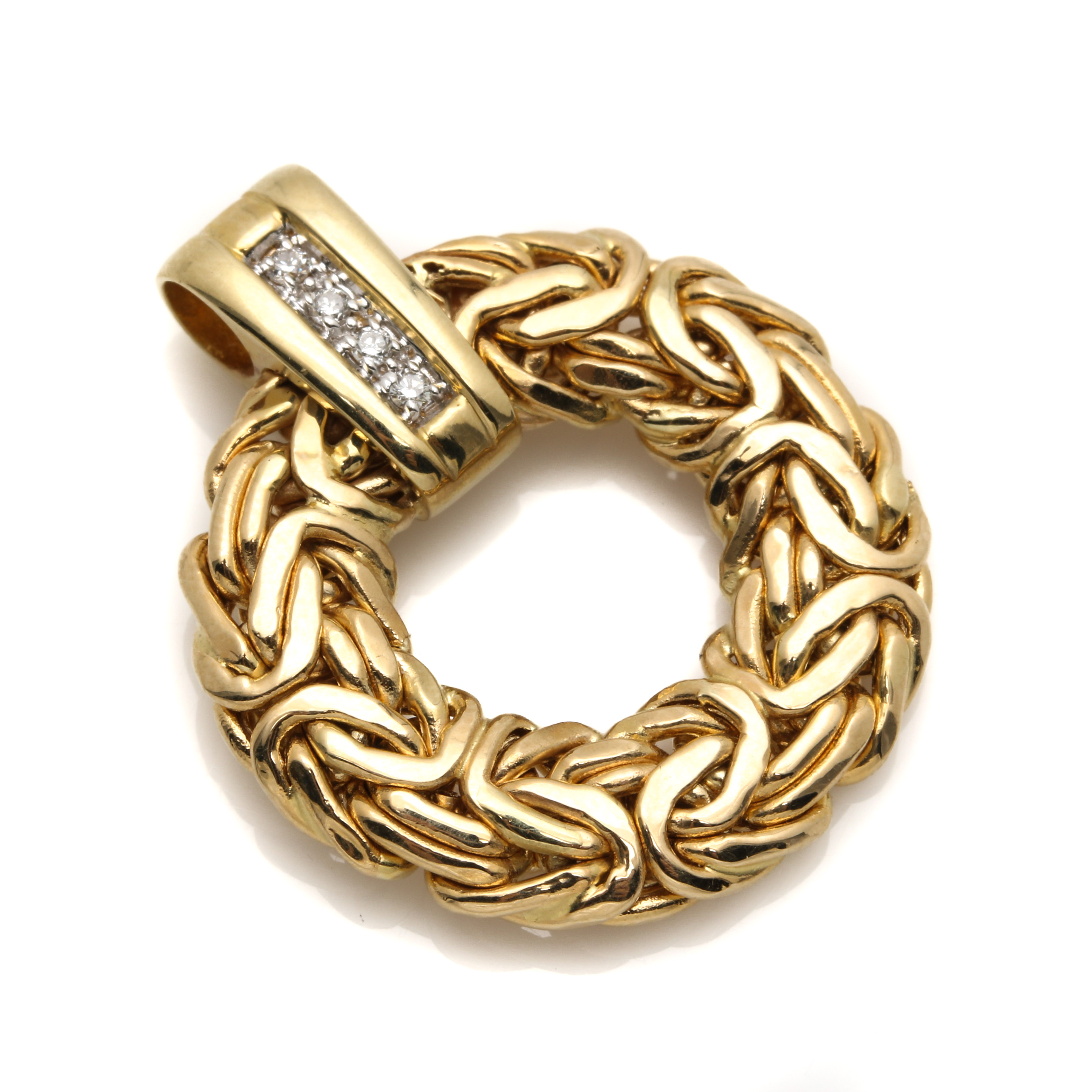 Atasay Kuyumculuk 14K Yellow Gold Byzantine Chain Diamond Pendant