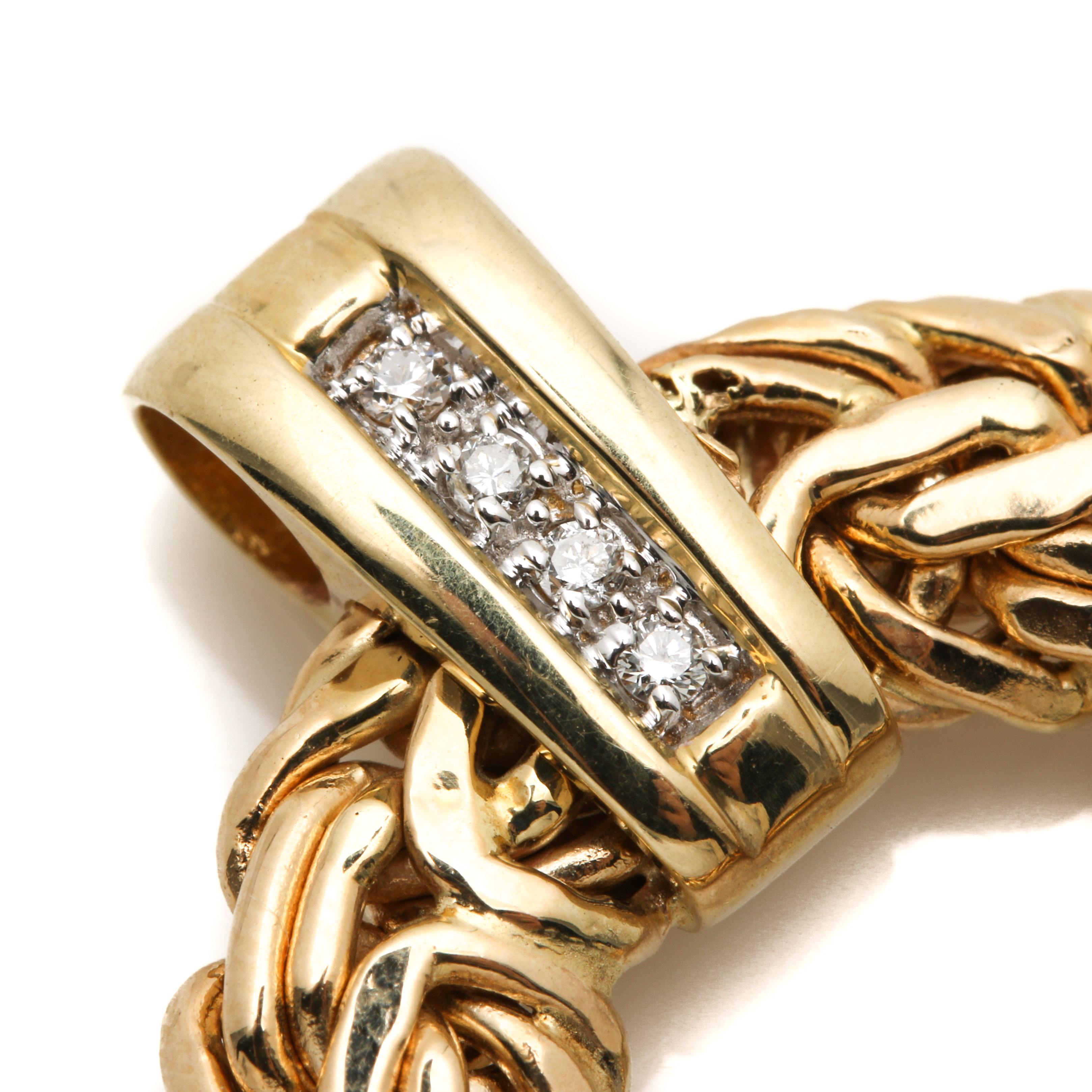 Atasay Kuyumculuk 14K Yellow Gold Byzantine Chain Diamond Pendant
